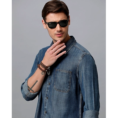 Prototype Men Washed Casual Blue Shirt-M-MORSE-L