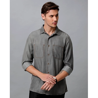 Prototype Men Washed Casual Brown Shirt-M-MOSKE-L