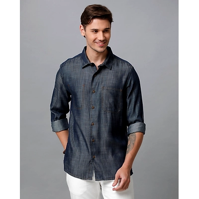Prototype Men Washed Casual Blue Shirt-M-MOTON-L