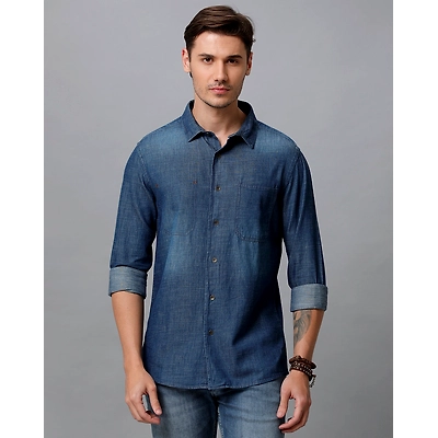 Prototype Men Washed Casual Blue Shirt-M-MOYER-L