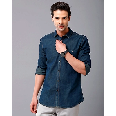 Prototype Men Solid Casual Blue Shirt-N-NOEX-L