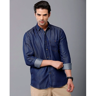 Prototype Men Solid Casual Blue Shirt-N-NOGA-L