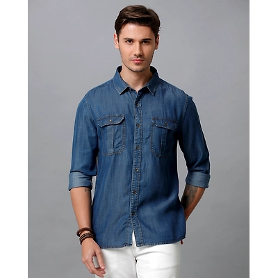 Prototype Men Washed Casual Blue Shirt-P-PAIGE-L