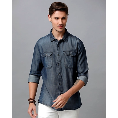 Prototype Men Washed Casual Blue Shirt-P-PARIS-L