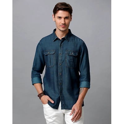 Prototype Men Solid Casual Blue Shirt-P-PRAAS-L