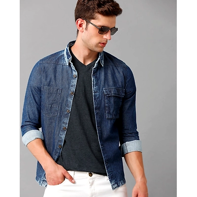 Prototype Men Washed Casual Blue Shirt-SK-SCONE-L