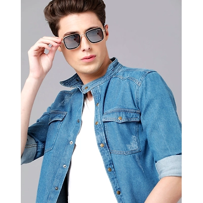 Prototype Men Washed Casual Blue Shirt-SK-START-L