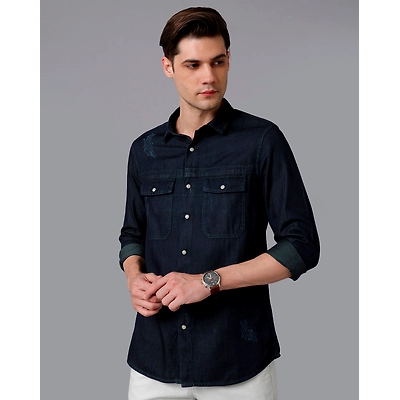 Prototype Men Solid Casual Blue Shirt-S-SAXON-L