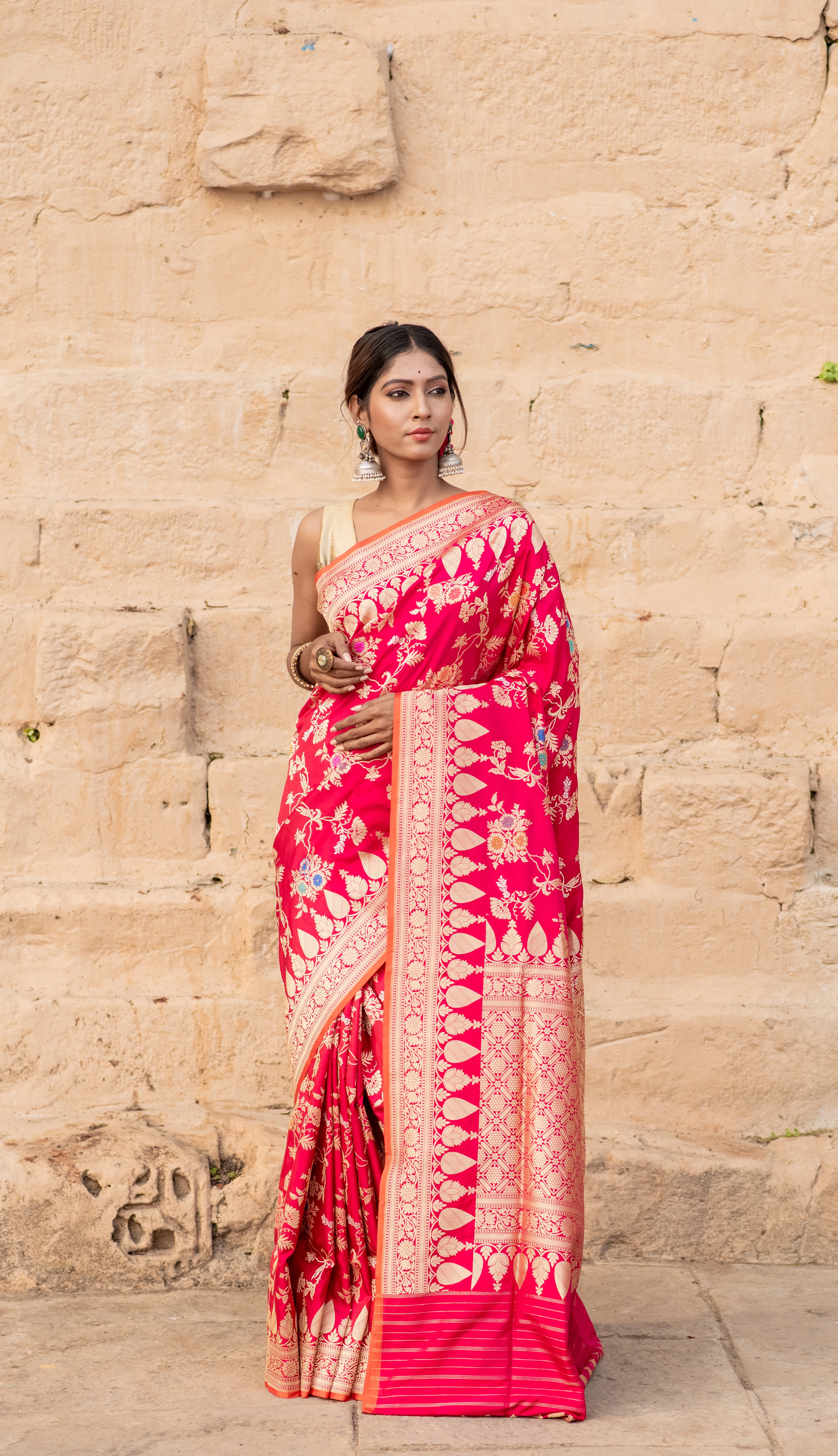 Pure Katan Kadhwa Meenakari Jangla Alfi Banaras Handloom Saree-Pink-3