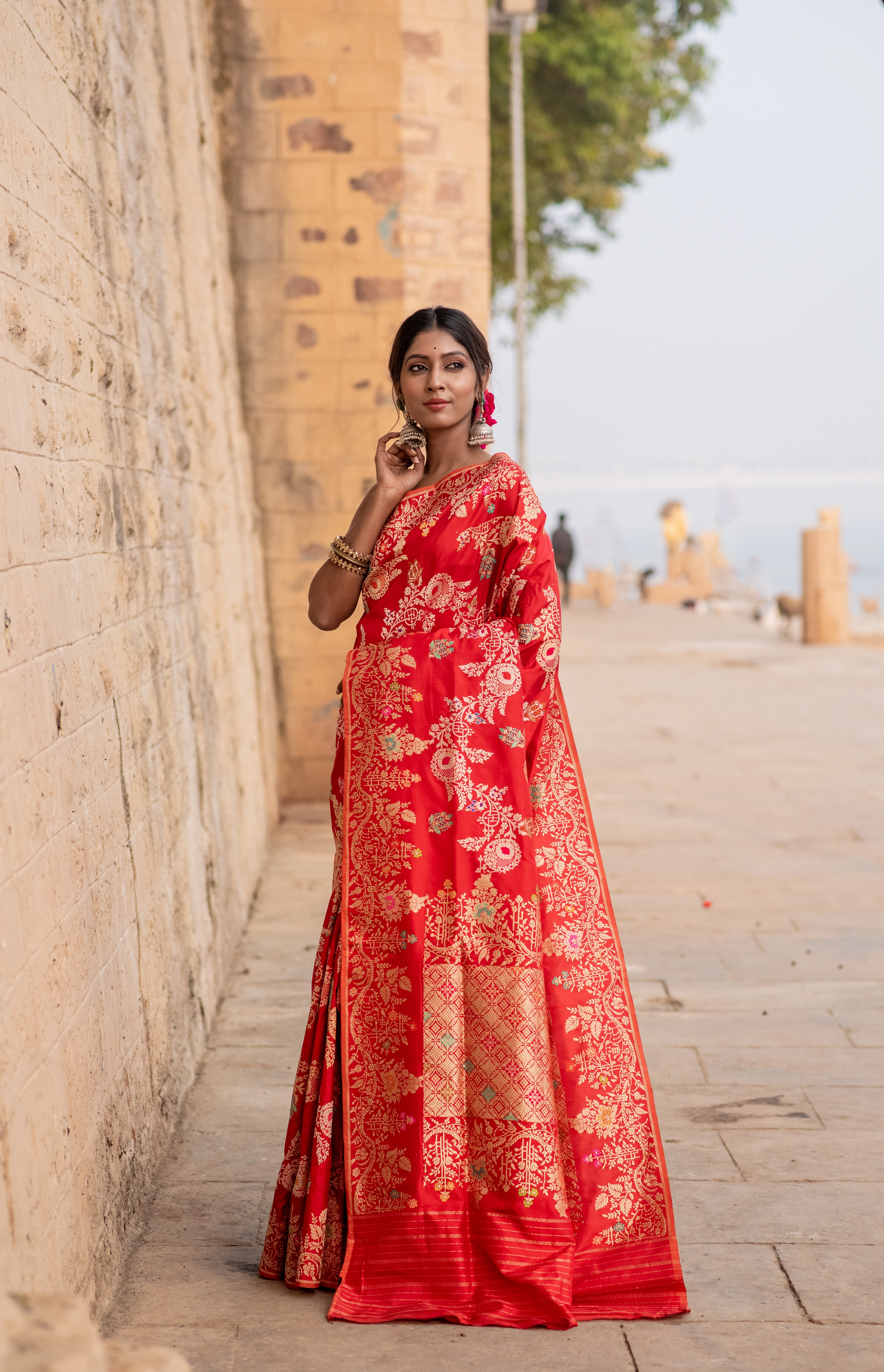 Pure Katan Kadhwa Jangla Meenakari Alfi Banaras Handloom Saree-Pink-5