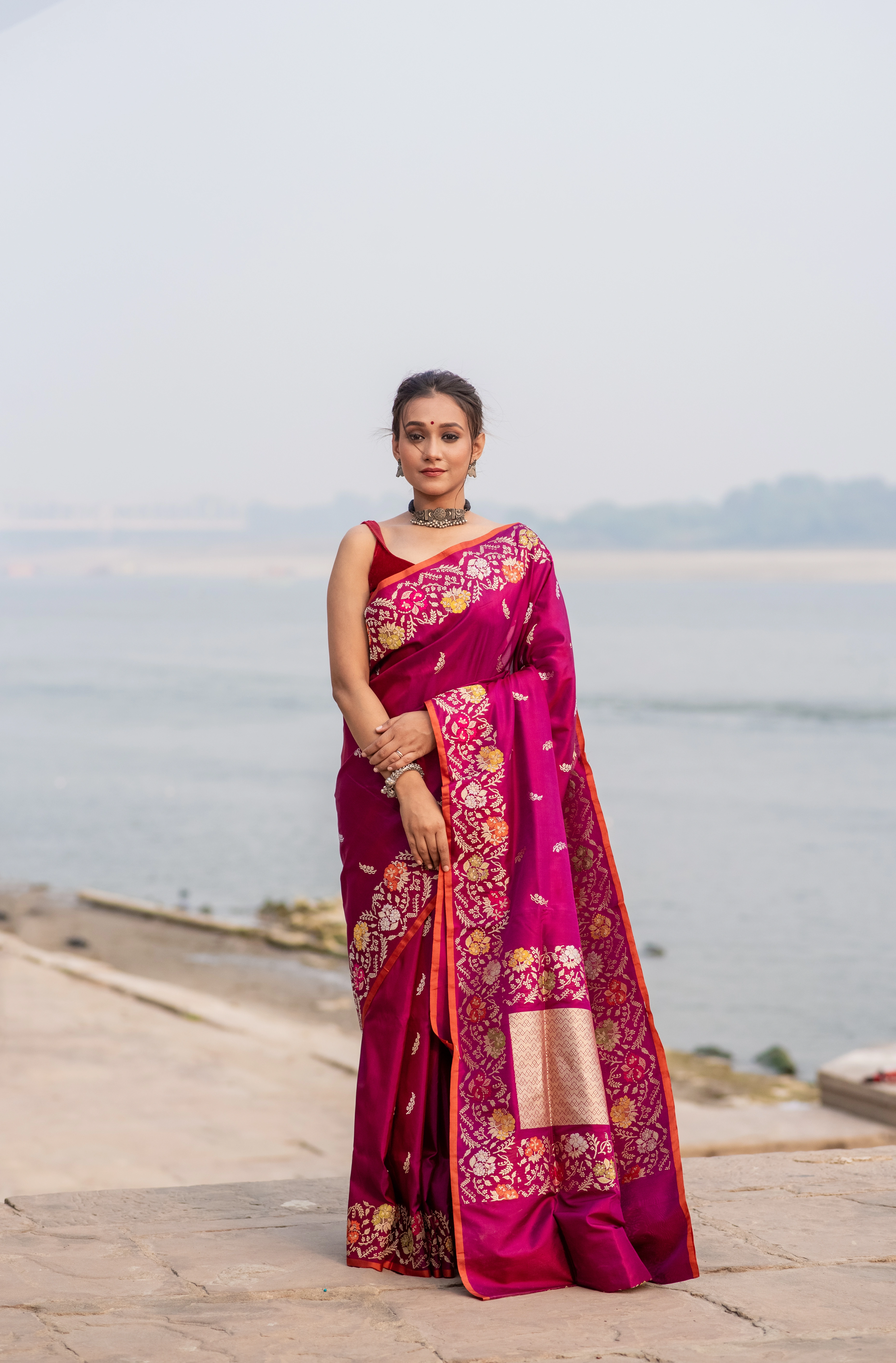 Pure Katan with Alfi Border Banaras handloom saree-Mesenta-3