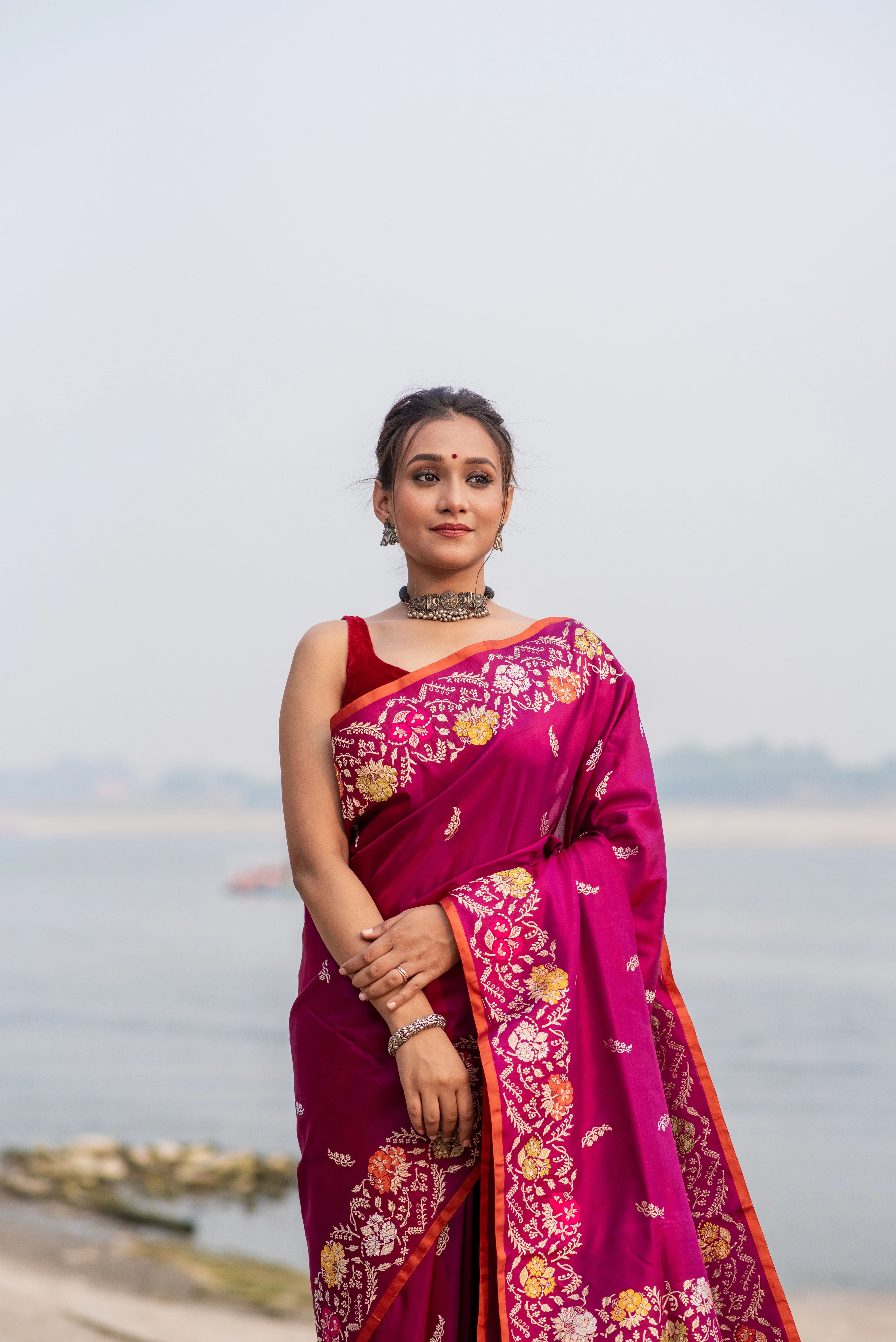 Pure Katan with Alfi Border Banaras handloom saree-Mesenta-1