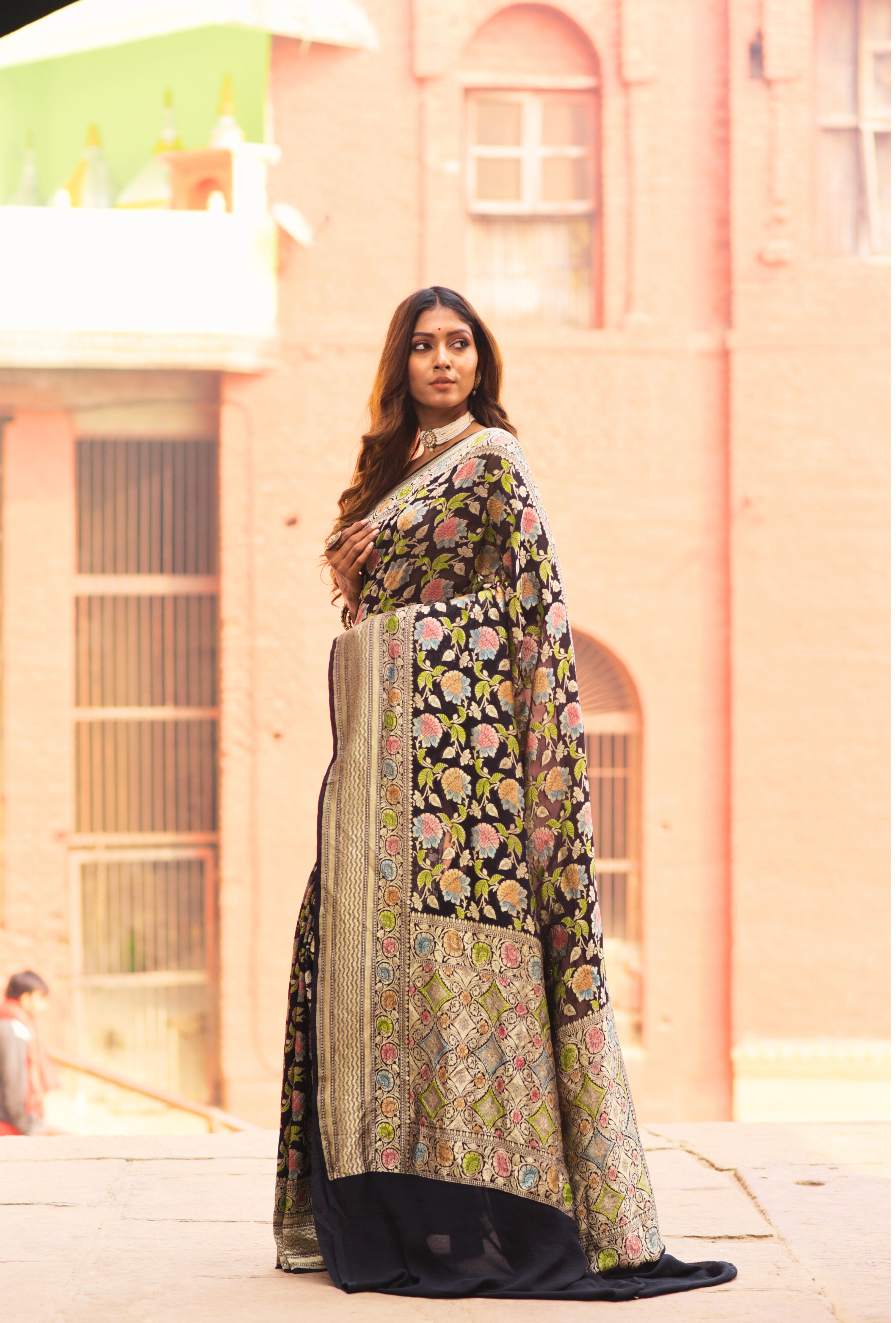 Pure Khaddi Banaras Handloom Saree - Lavender Chiffon Saree with Cutwork Technique-Levender-1