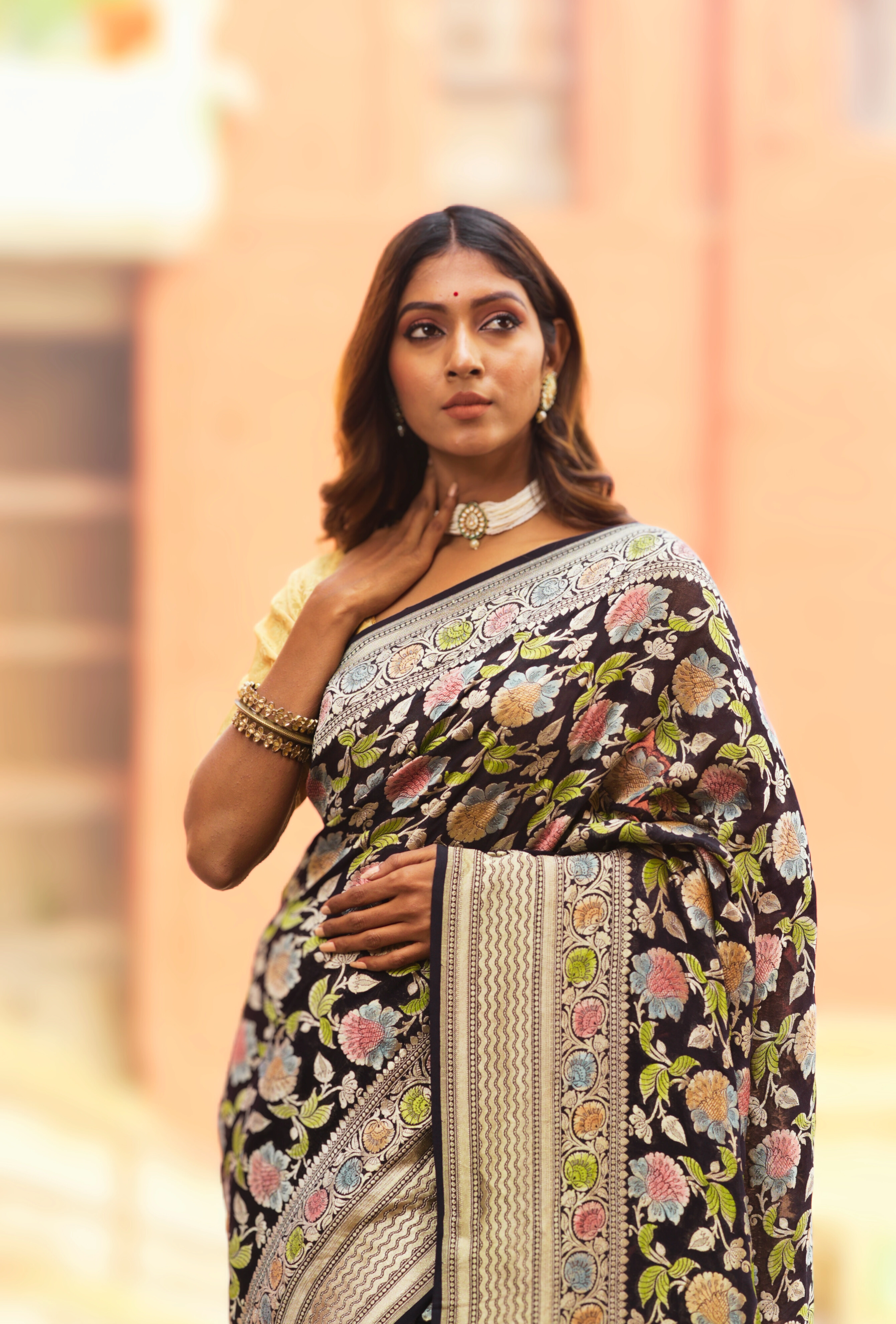 Pure Khaddi Banaras Handloom Saree - Lavender Chiffon Saree with Cutwork Technique-Levender-3