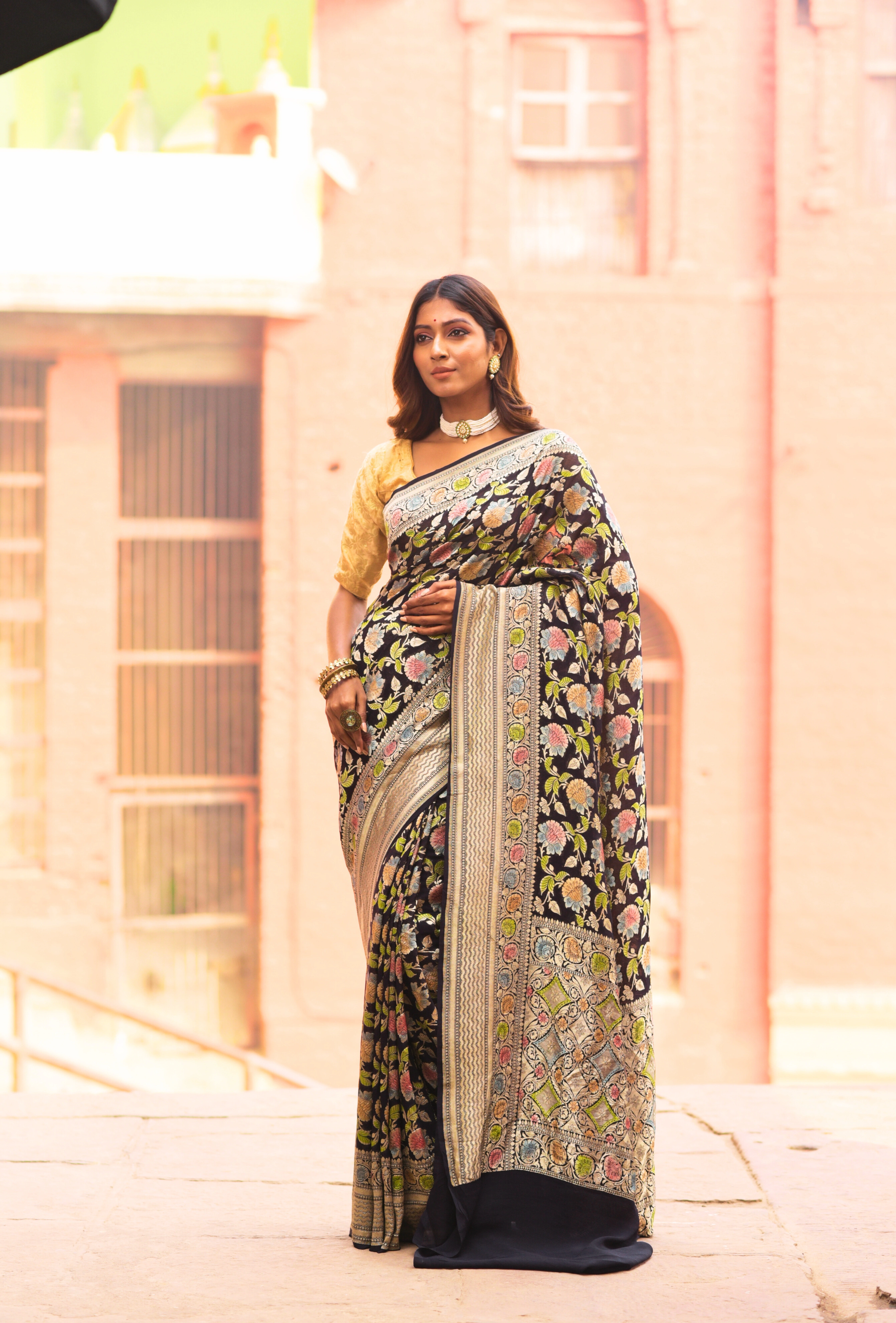 Pure Khaddi Banaras Handloom Saree - Lavender Chiffon Saree with Cutwork Technique-Levender-5