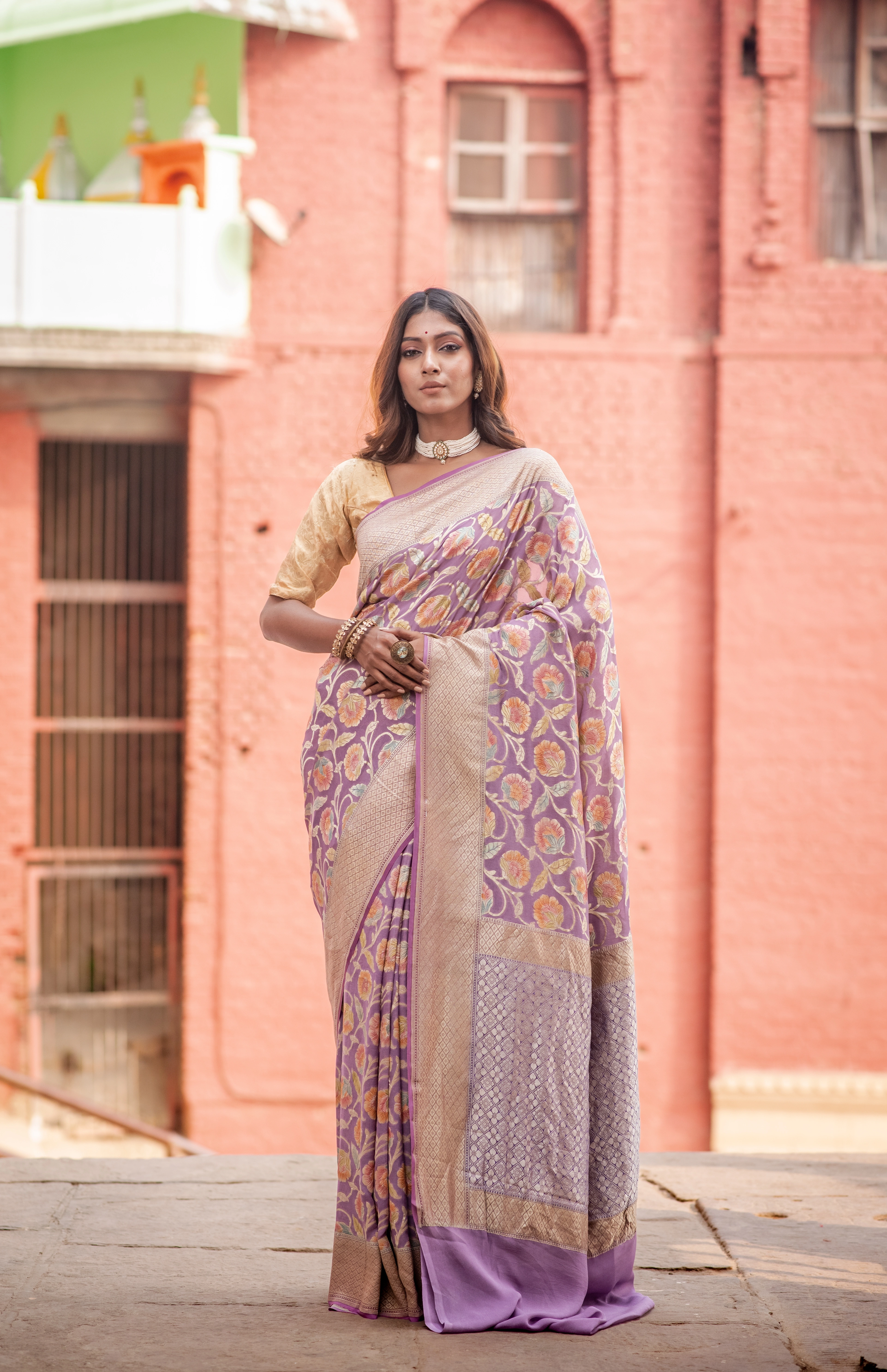 Khaddi Georgette Handloom Banaras Saree-Rung1004