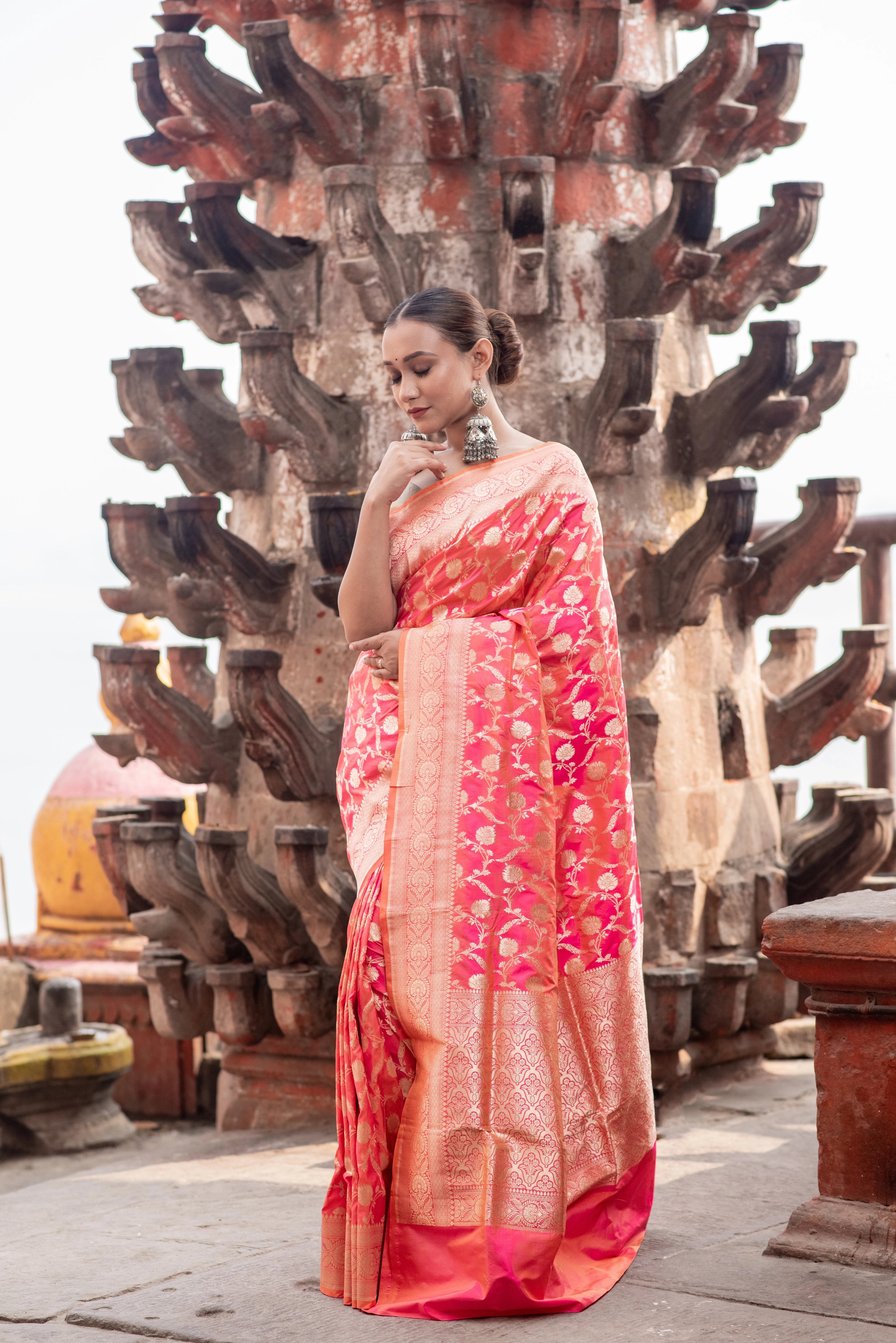 Pure Katan Patola Banaras Handloom Saree-Rung1013