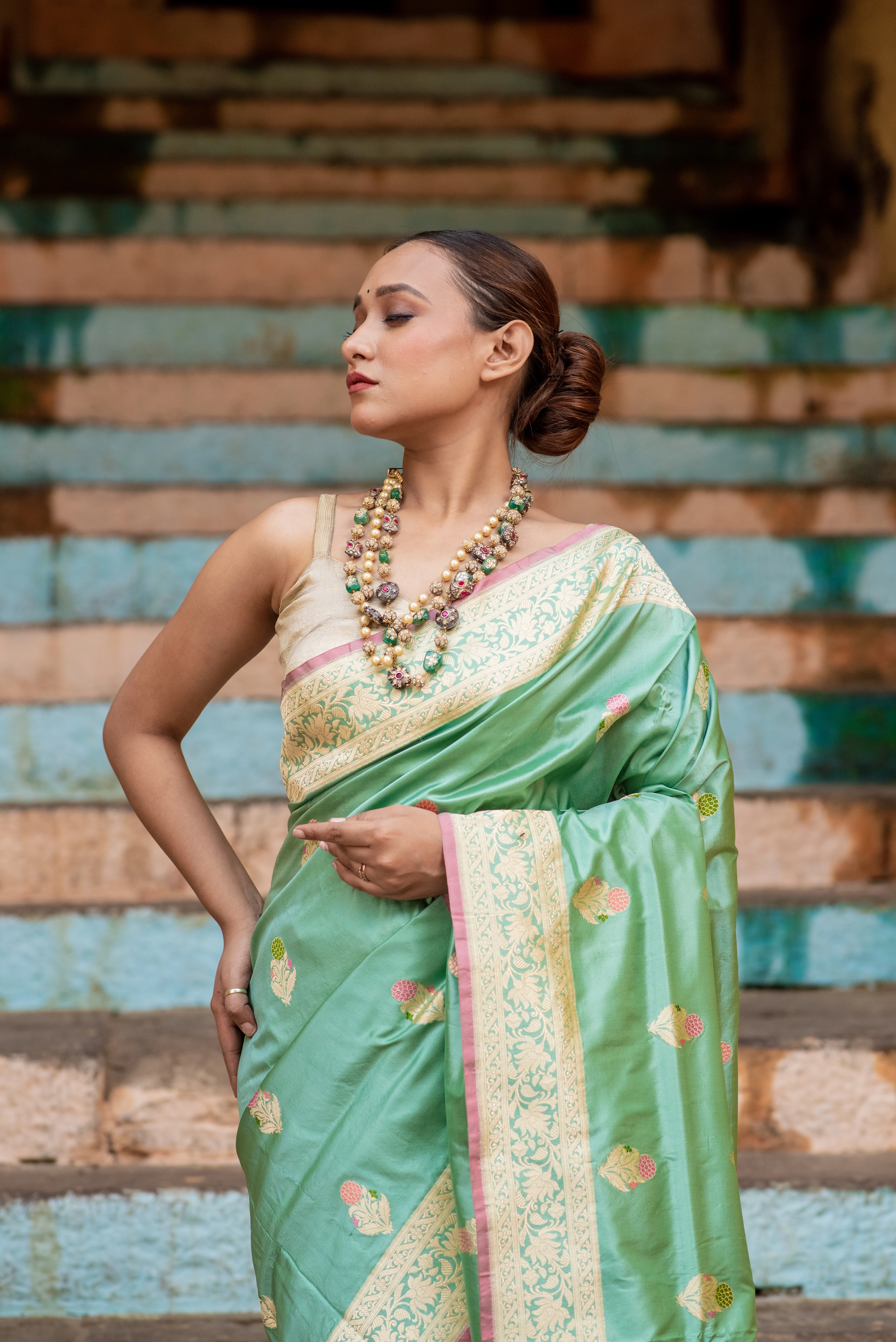 Pure Katan Kadhwa Meena Boota Banaras Handloom Saree-Rung1025