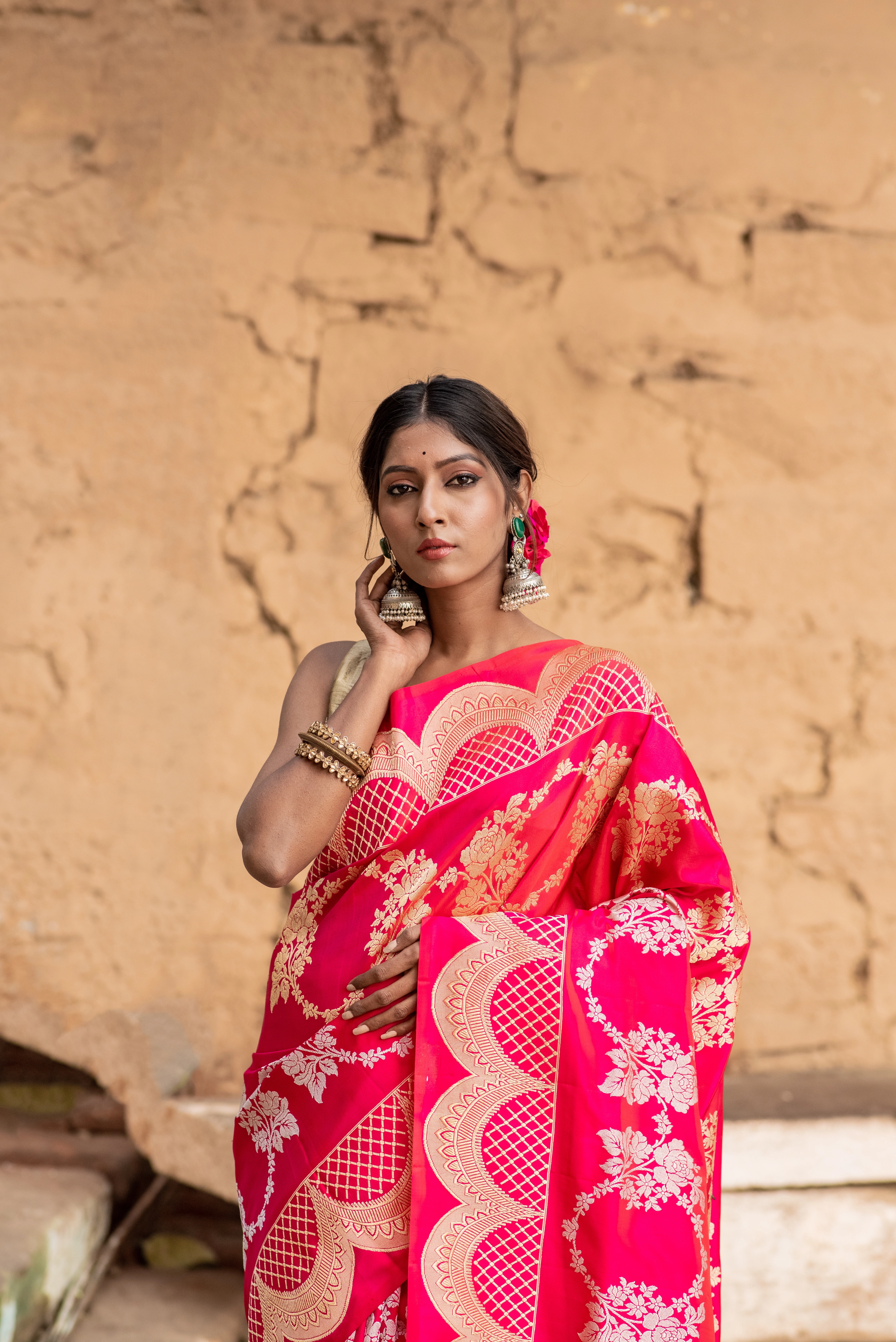 Pure Banarasi Katan Jangla with Scallop Handloom Saree-Rung1035