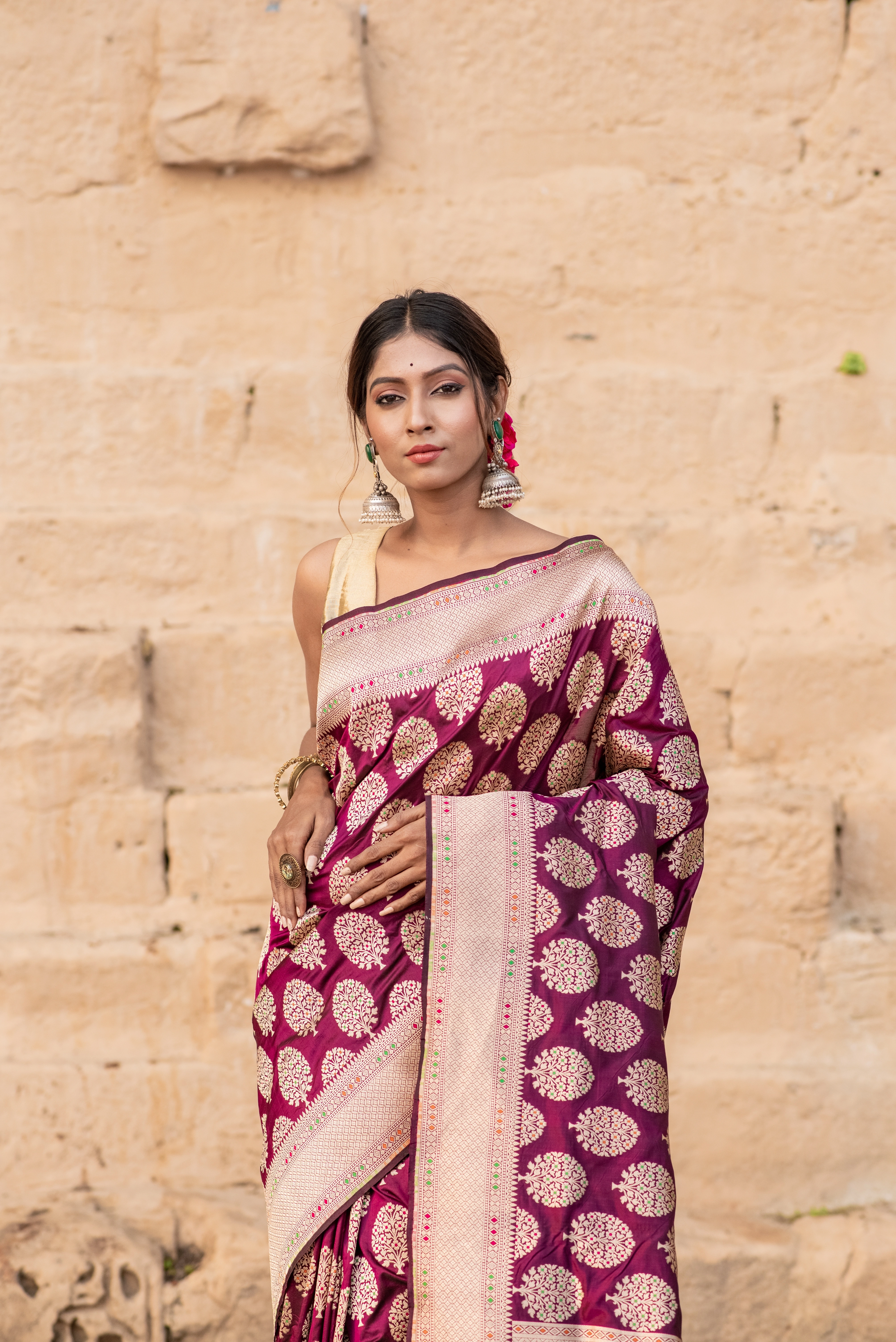 Banarasi Pure Katan Boota with Meena Banaras Handloom Saree-Rung1039