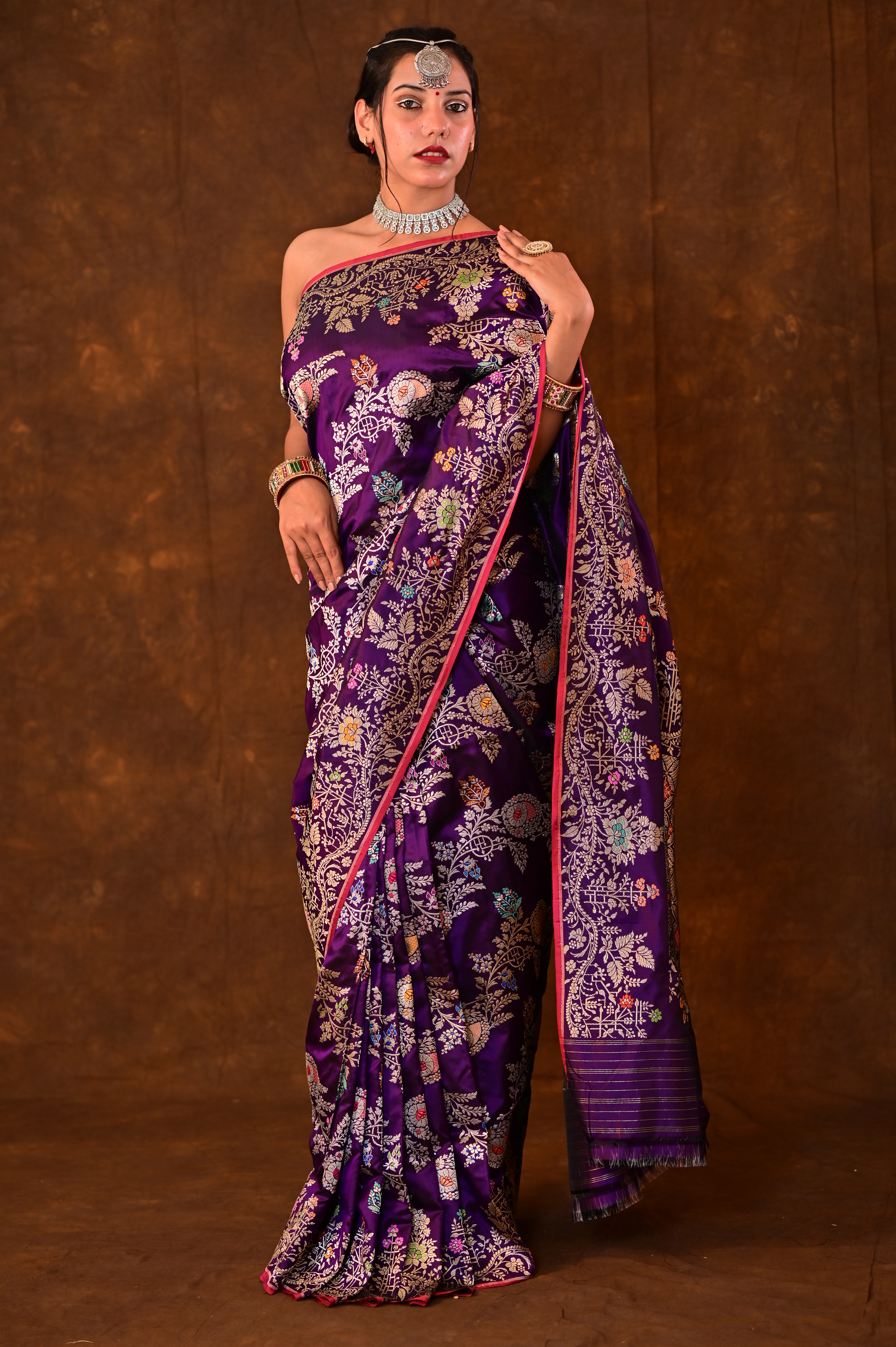 Pure Katan Jangla Menakari Tilfei Banarasi Handloom Saree-Rung1044