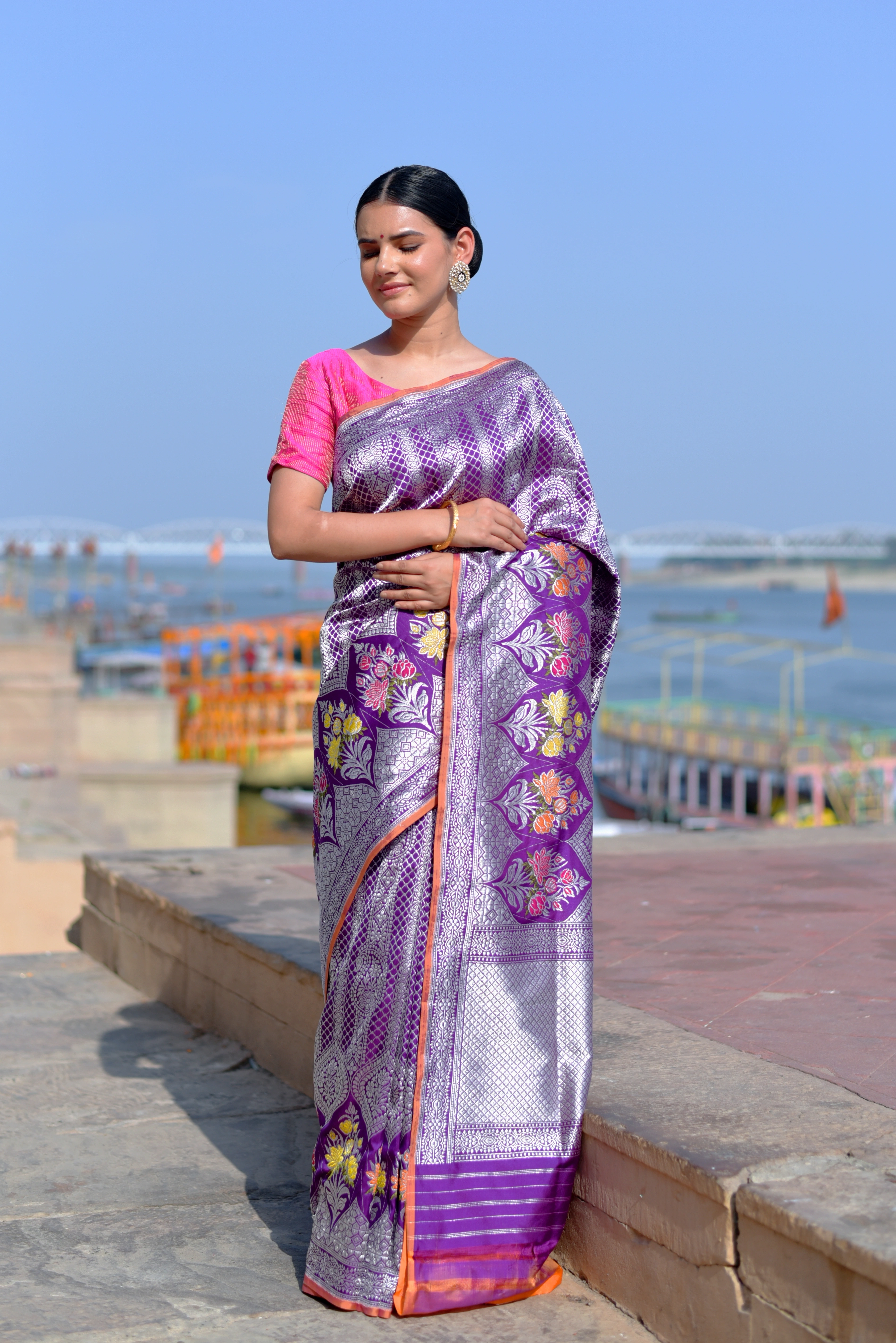 Vilote Pure Katan Tanchui Banaras Handwoven Saree-Rung1056