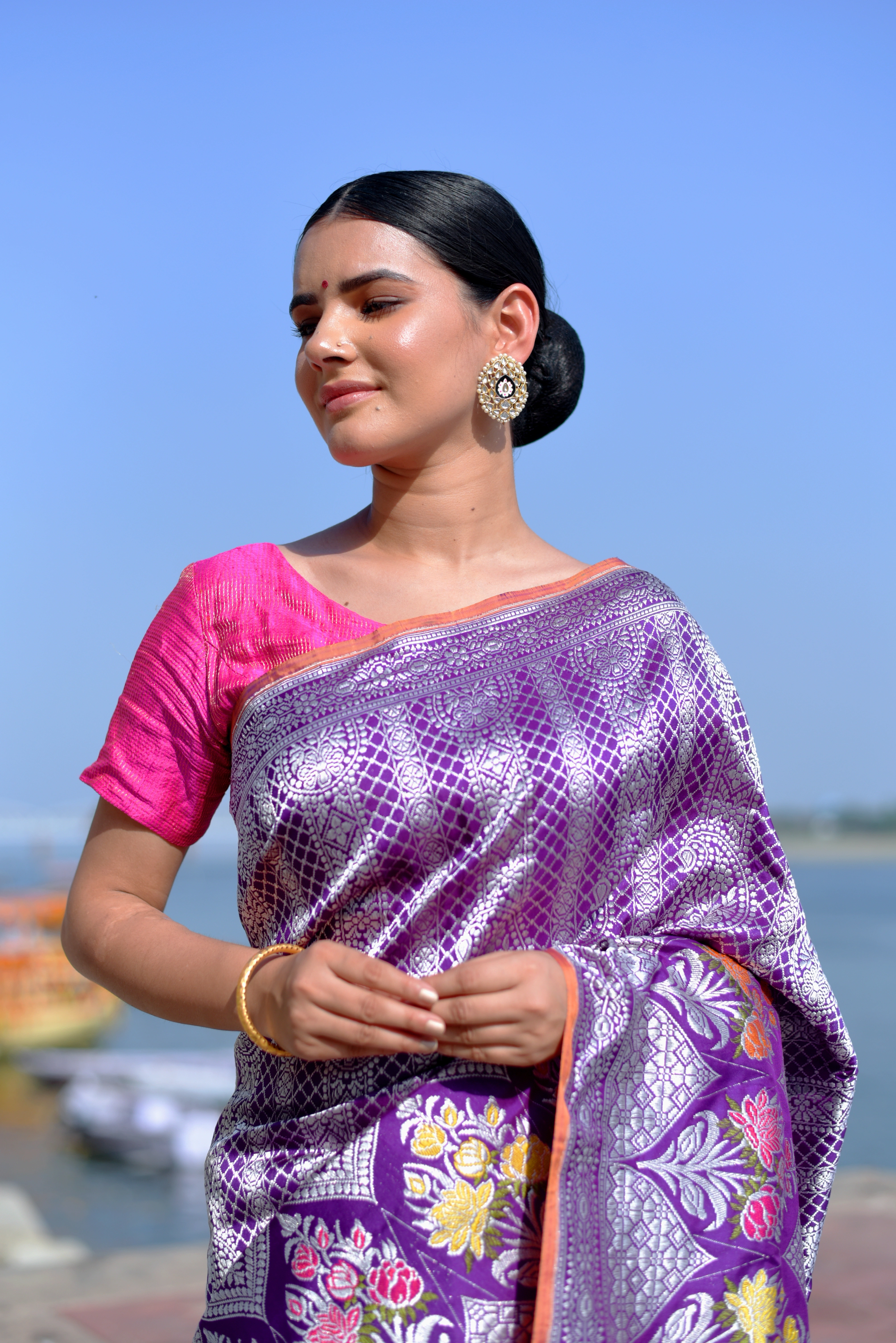 Vilote Pure Katan Tanchui Banaras Handwoven Saree-Vilote-1