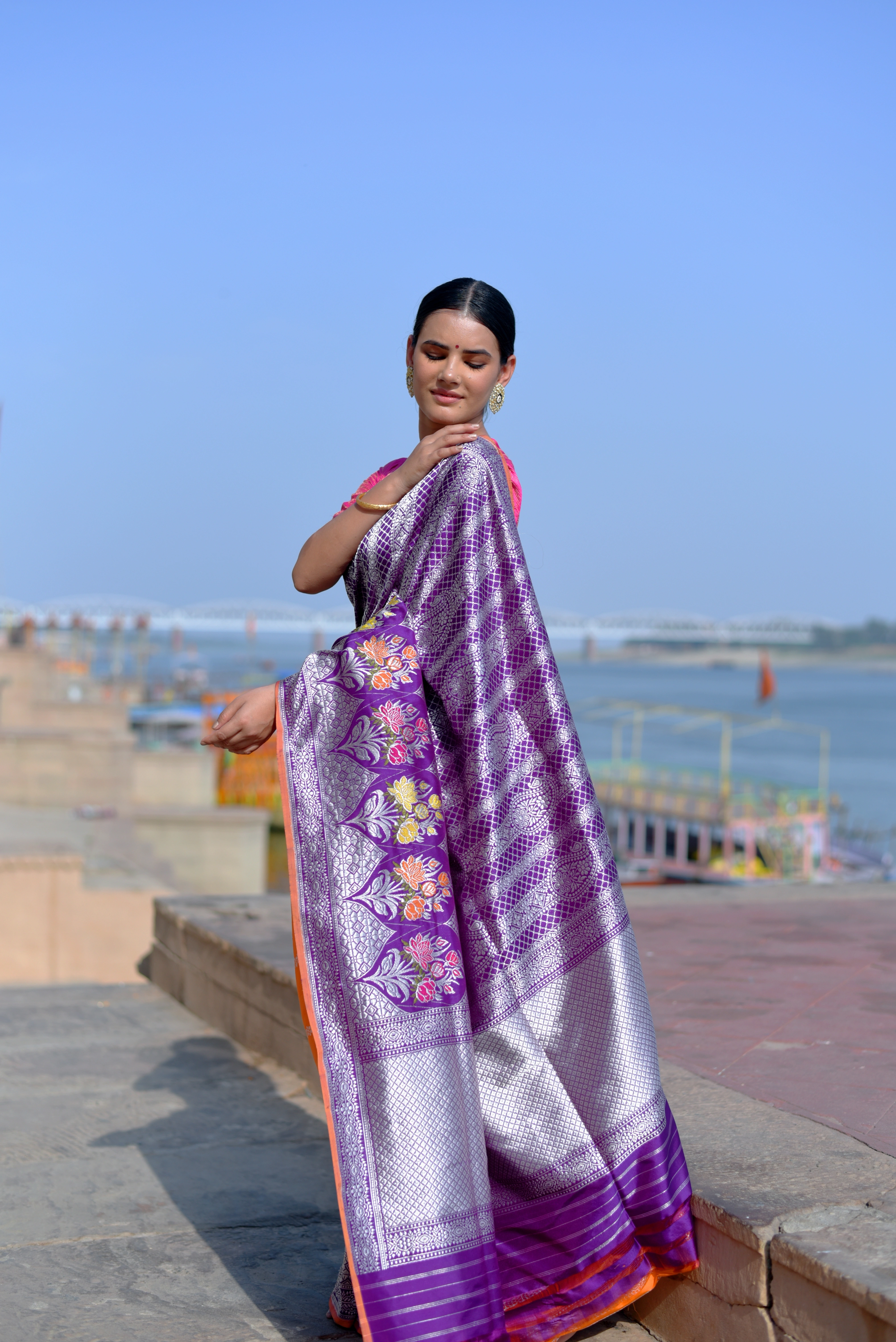 Vilote Pure Katan Tanchui Banaras Handwoven Saree-Vilote-2