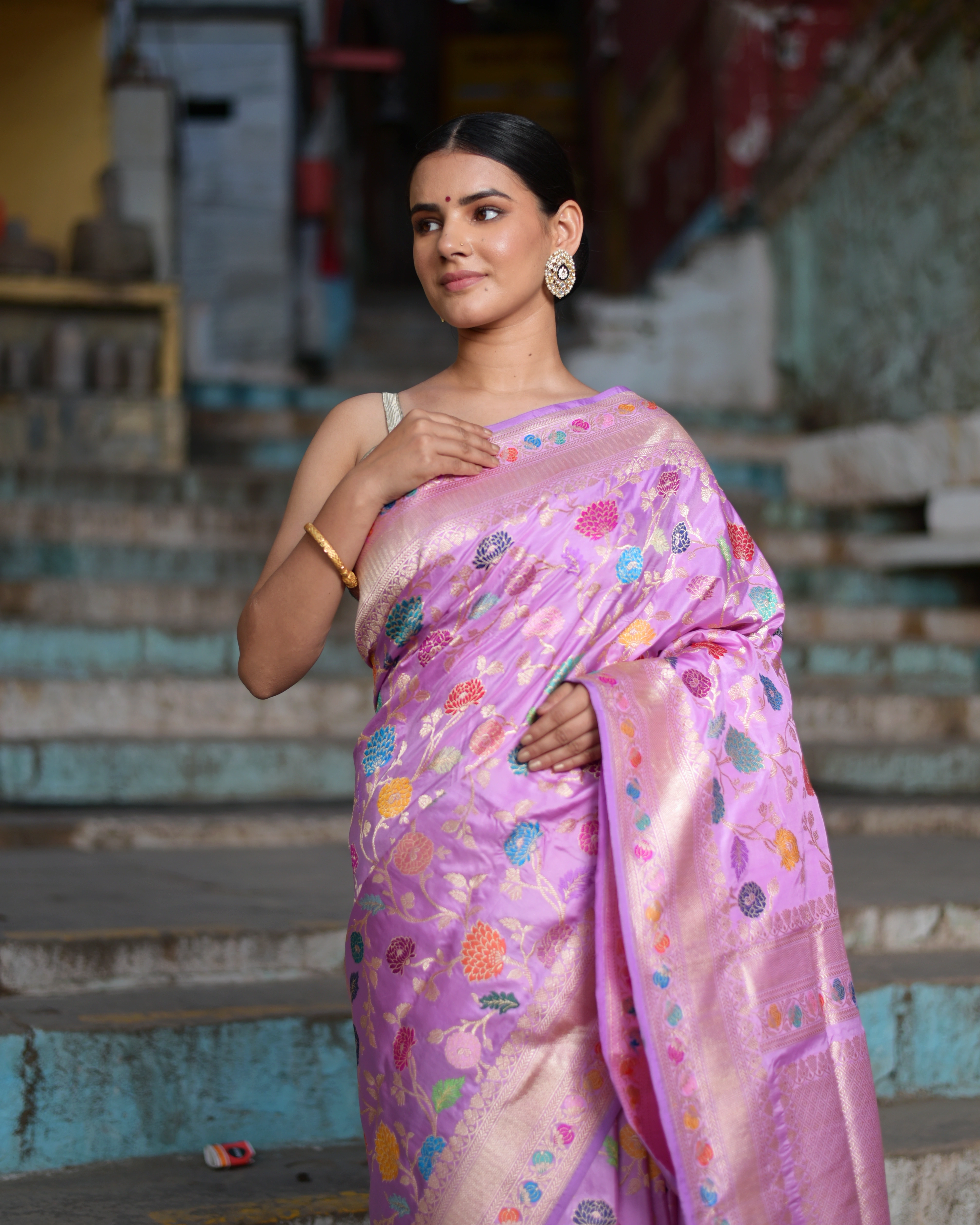 Baby Pink Ektara Katan Kadhiyal Jangla Banaras Handloom Saree-Baby-1