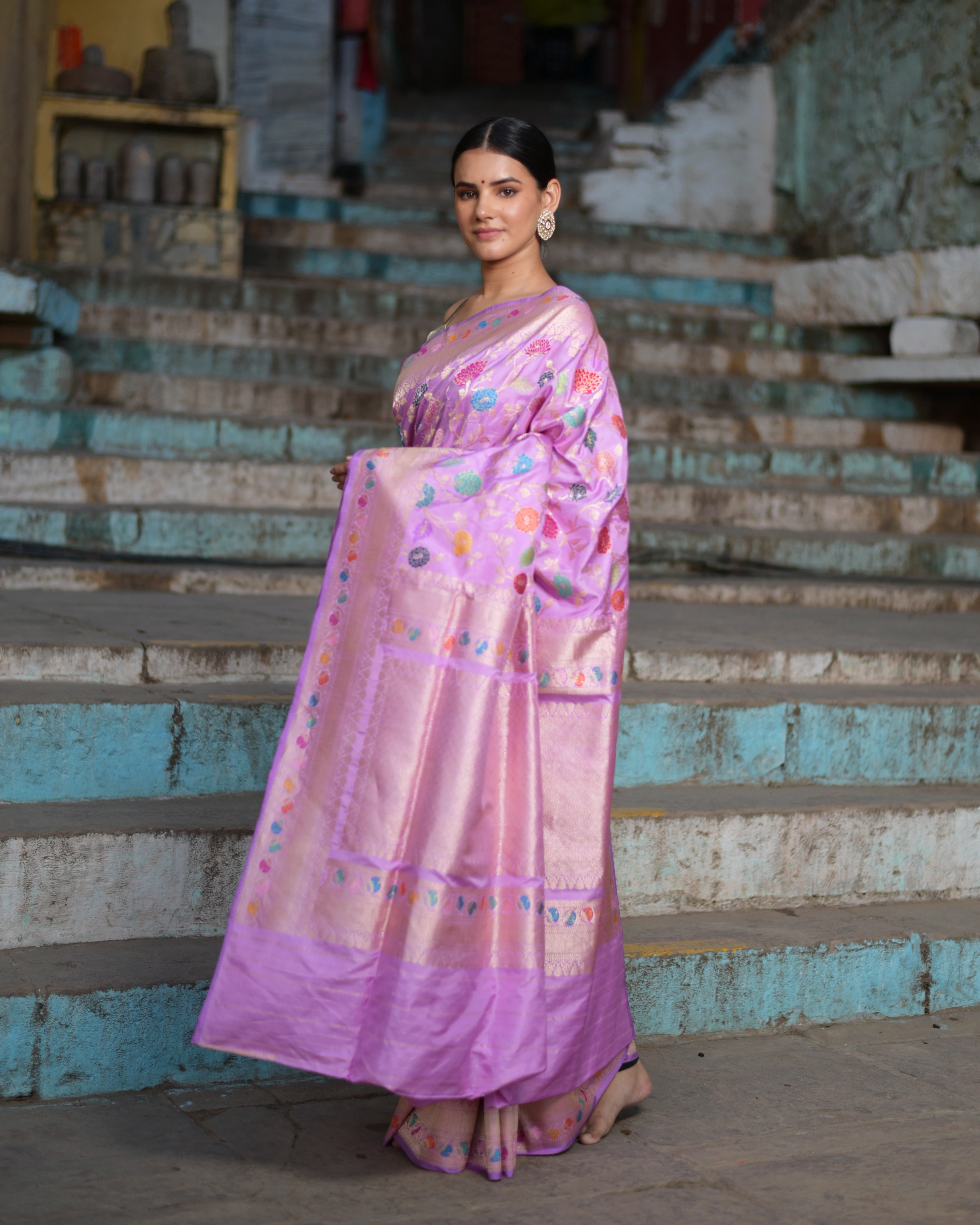 Baby Pink Ektara Katan Kadhiyal Jangla Banaras Handloom Saree-Baby-2