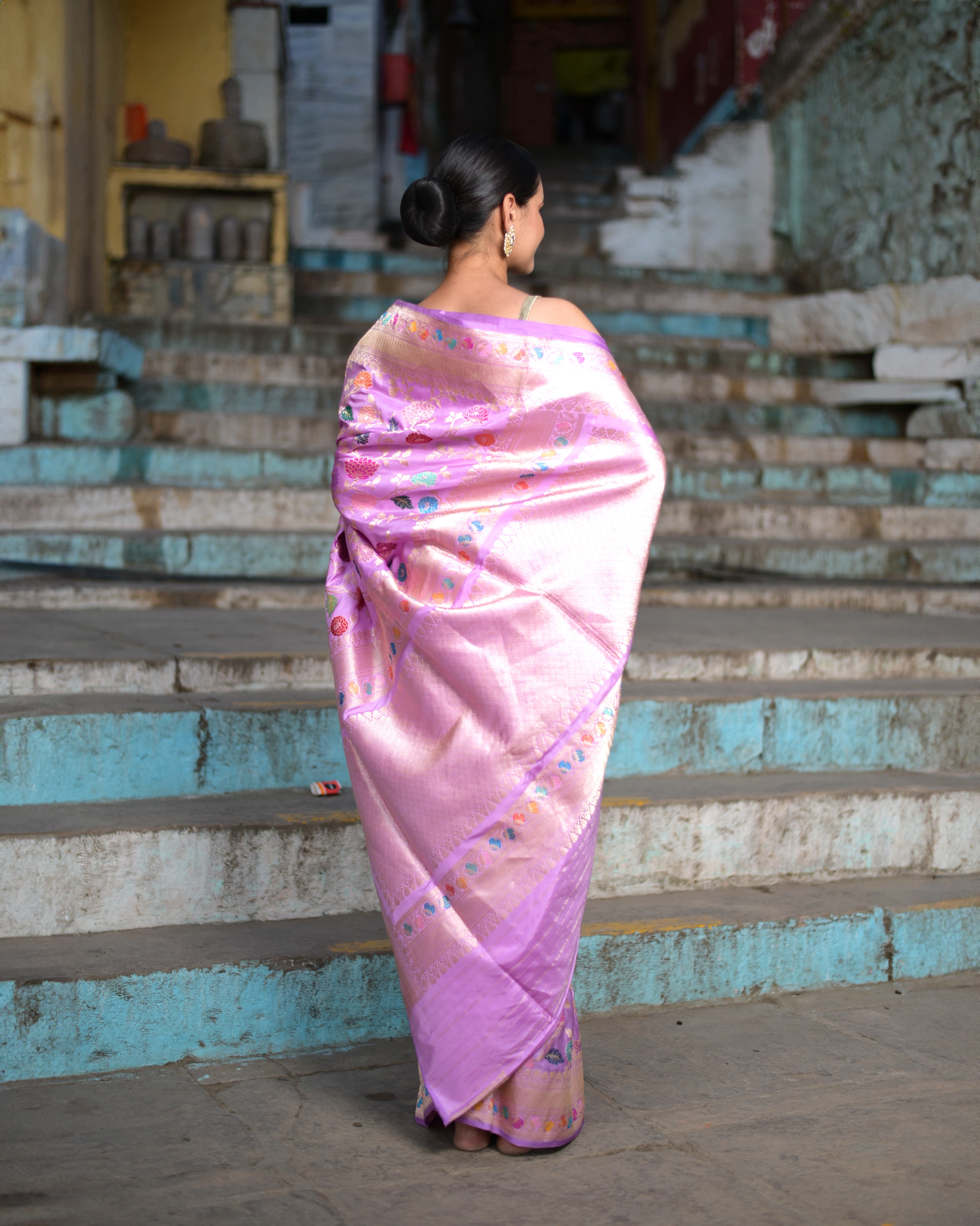 Baby Pink Ektara Katan Kadhiyal Jangla Banaras Handloom Saree-Baby-3