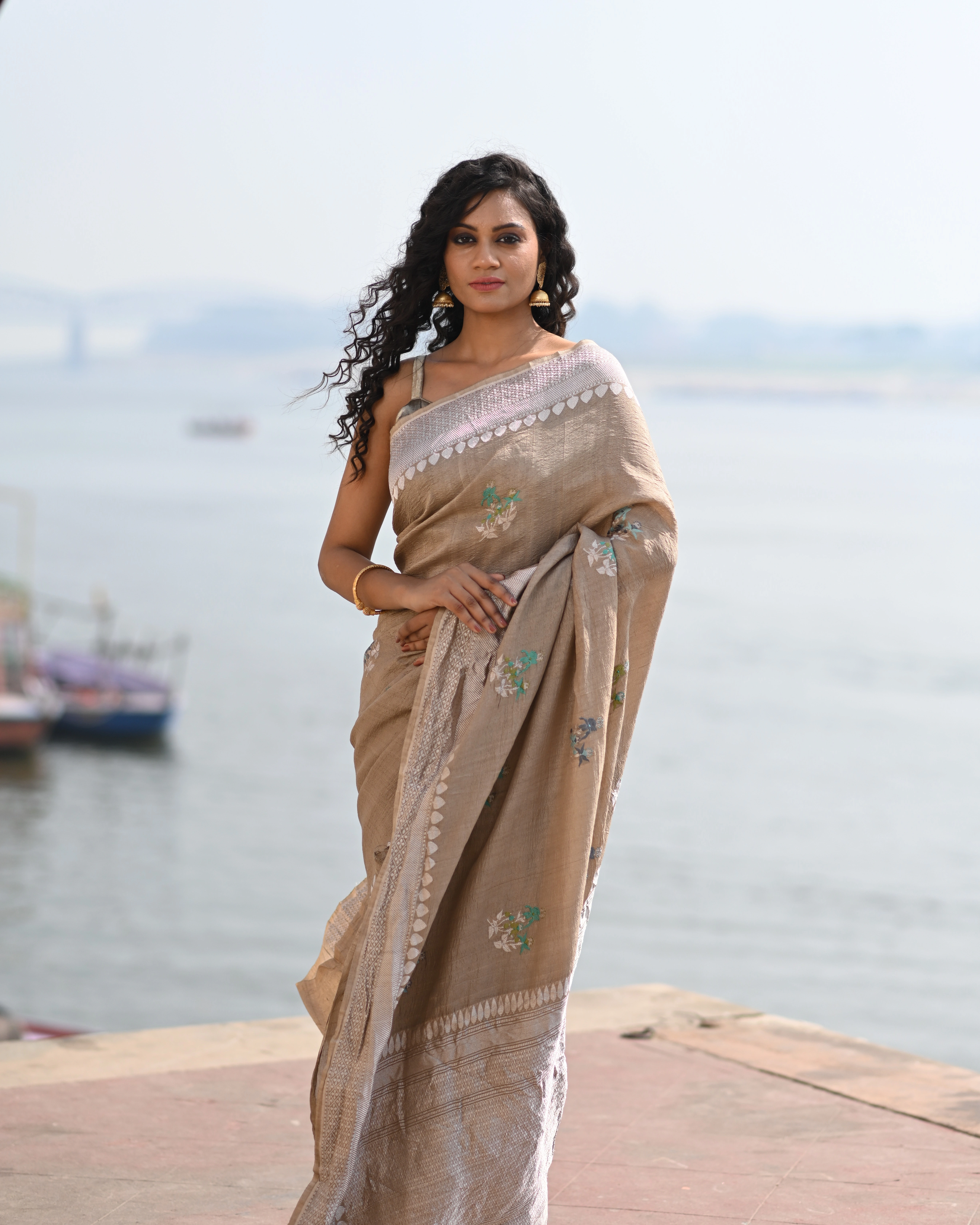 Real Tussar Georgette Banaras Handloom Saree-Rung1075