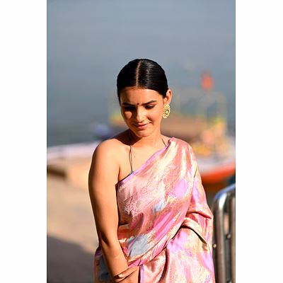 baby pink rungkaat pure katan kadhiyal banaras handloom saree