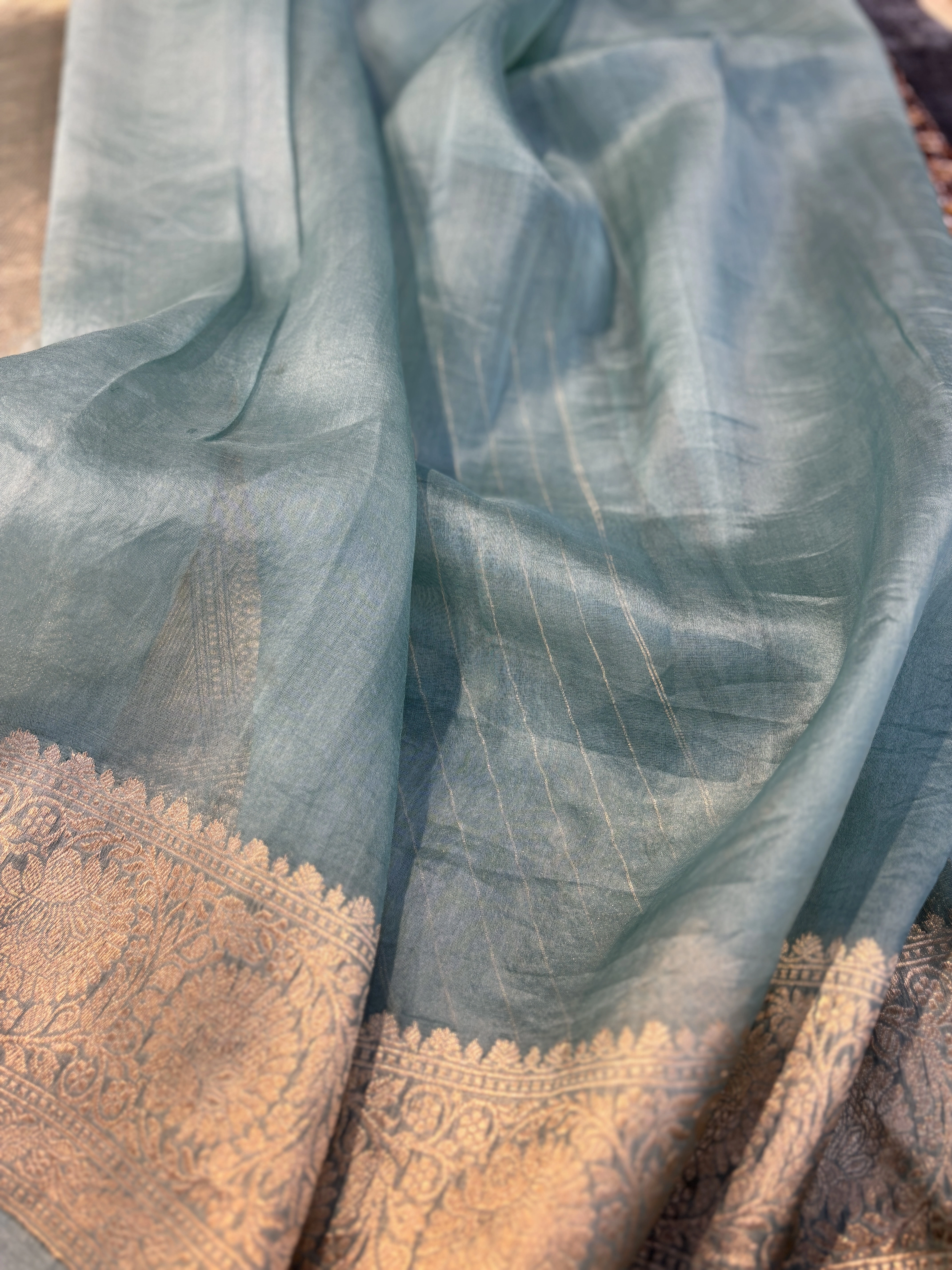 Powder Blue Pure Kora Kadhiyal Banaras Handloom Saree-Powder-2