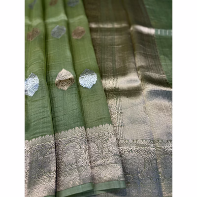 light green pure kora katan kadhiyal banaras handloom saree