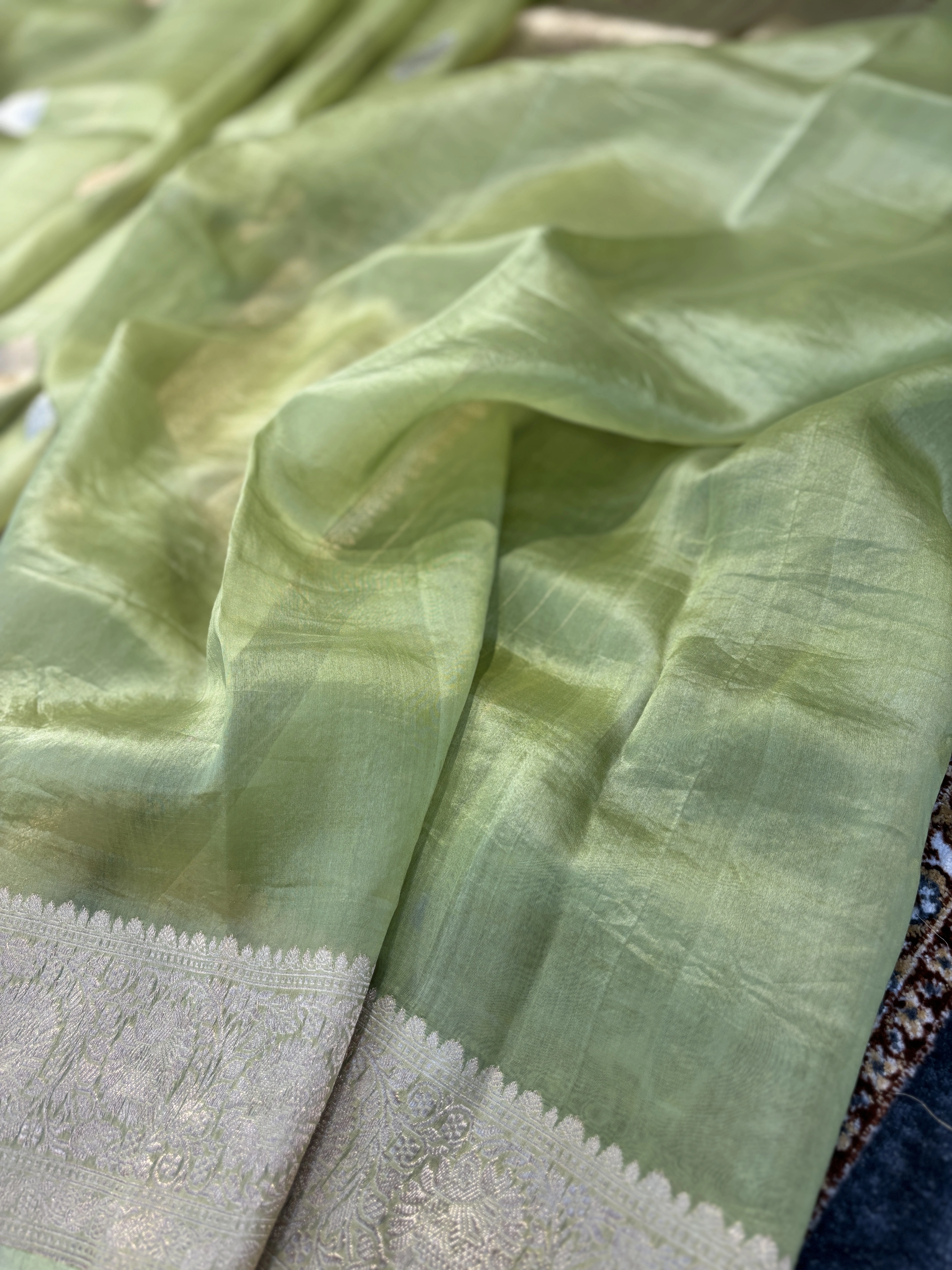 Light Green Pure Kora Katan Kadhiyal Banaras Handloom Saree-Green-4