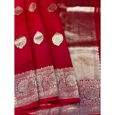 Red Pure Kora Kadhiyal Banaras Handloom Saree