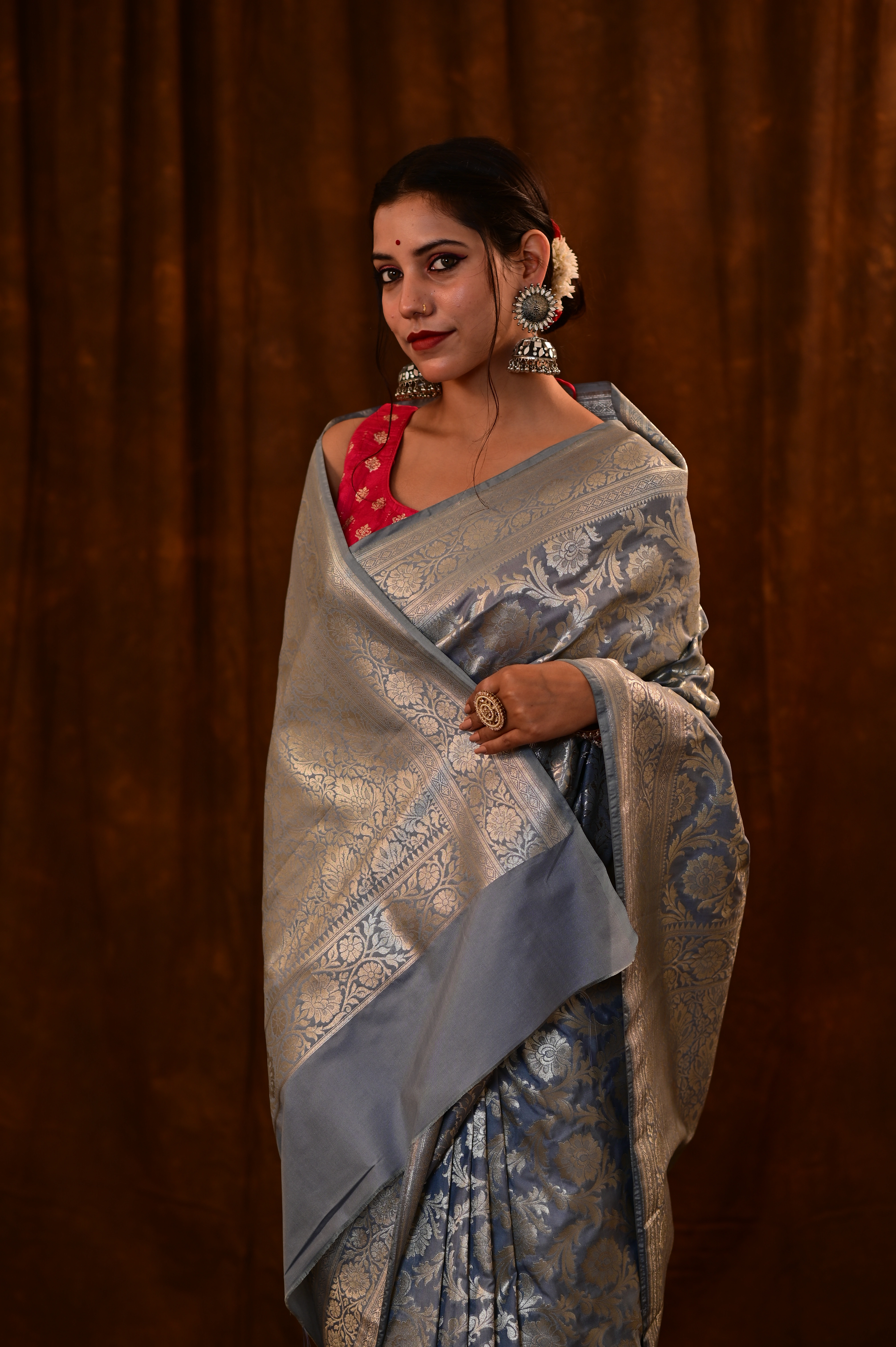 Steel Gray  Banarasi Katan Semi silk Saree-RUNG1113