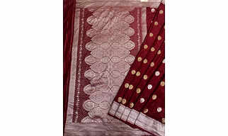 Mahroon Mashru Semi Silk Banarasi Saree