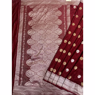 mahroon mashru semi silk banarasi saree