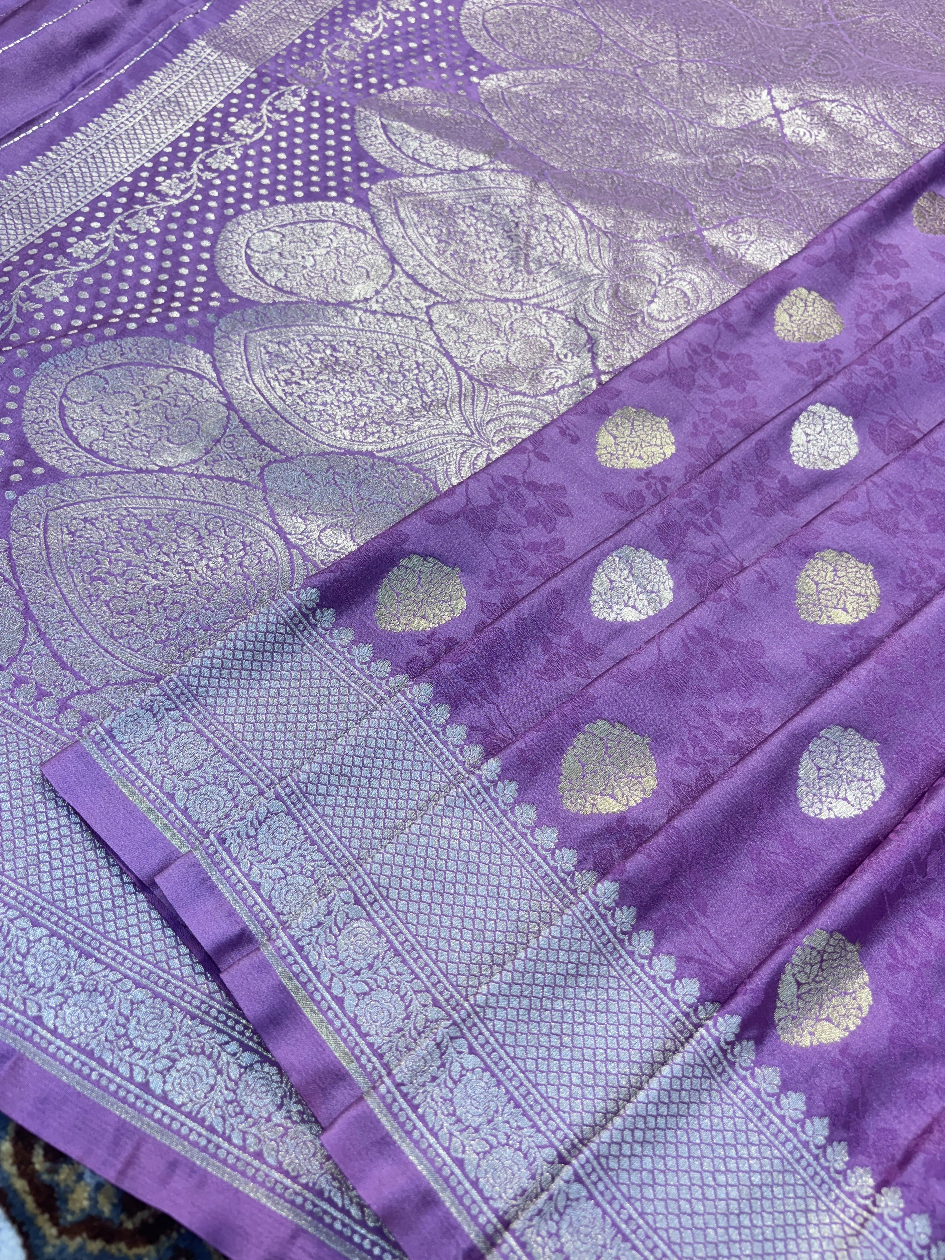 Lavender Semi Mashru Silk Banarasi Saree-Lavender-3