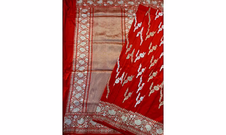 Red Pure Katan Jangla Banarasi Handwoven Saree