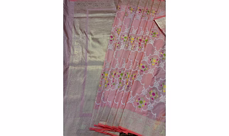 Pink Pure Katan Jangla Banarasi Saree