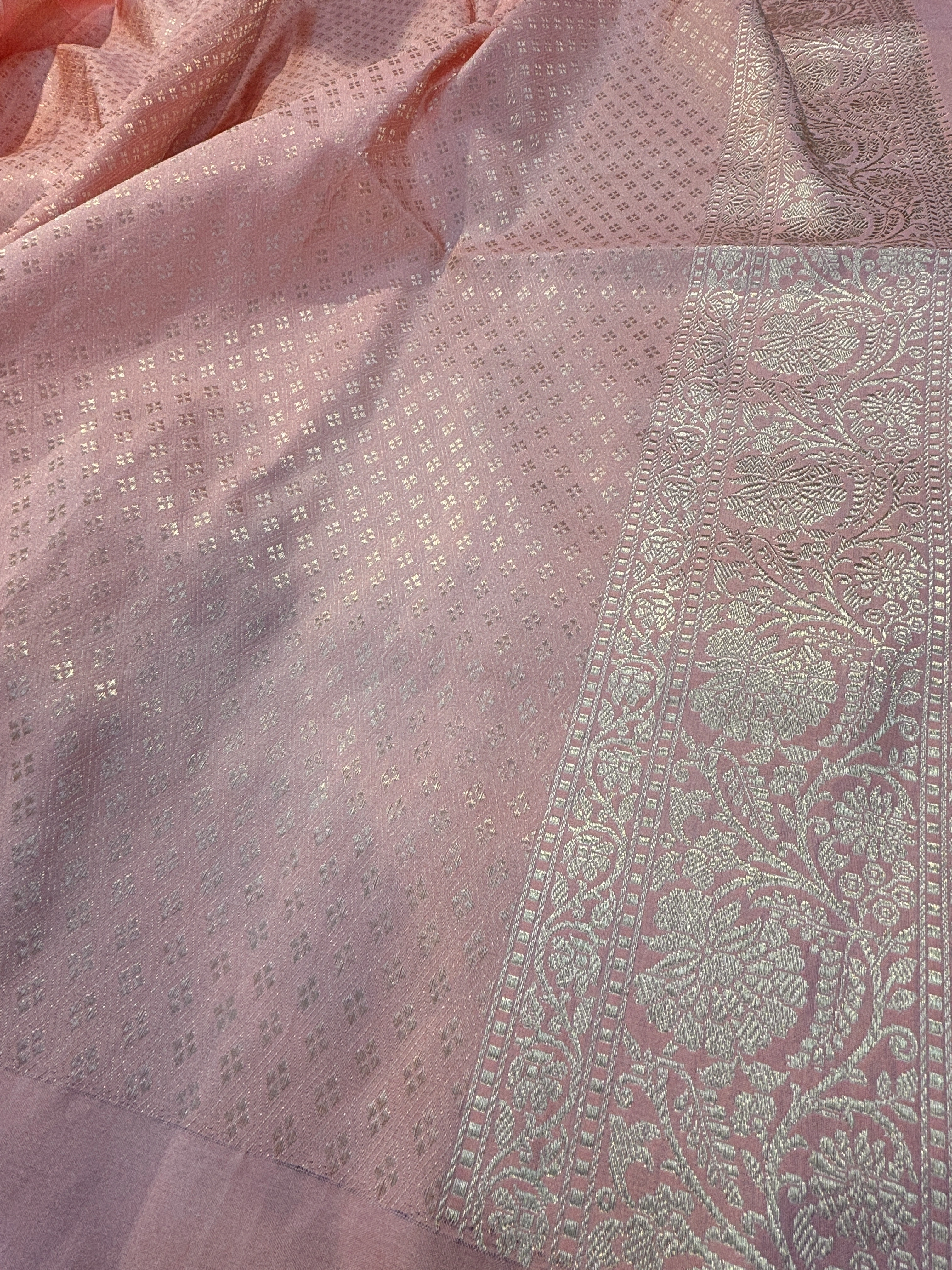 Pink Pure Katan Jangla Banarasi Saree-Pink-3