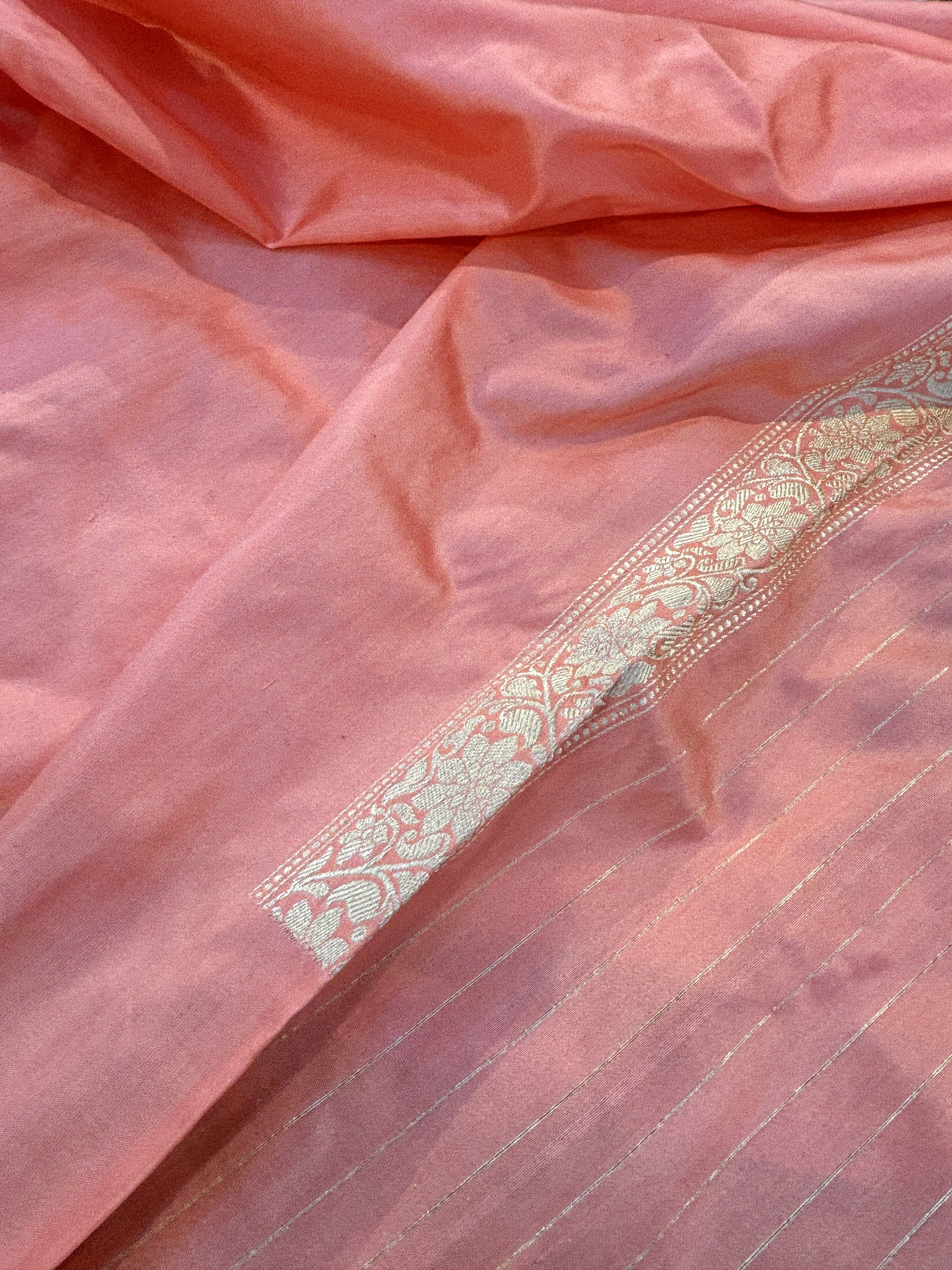 Pink Pure katan Jangla Banarasi Handloom Saree-Pink-2