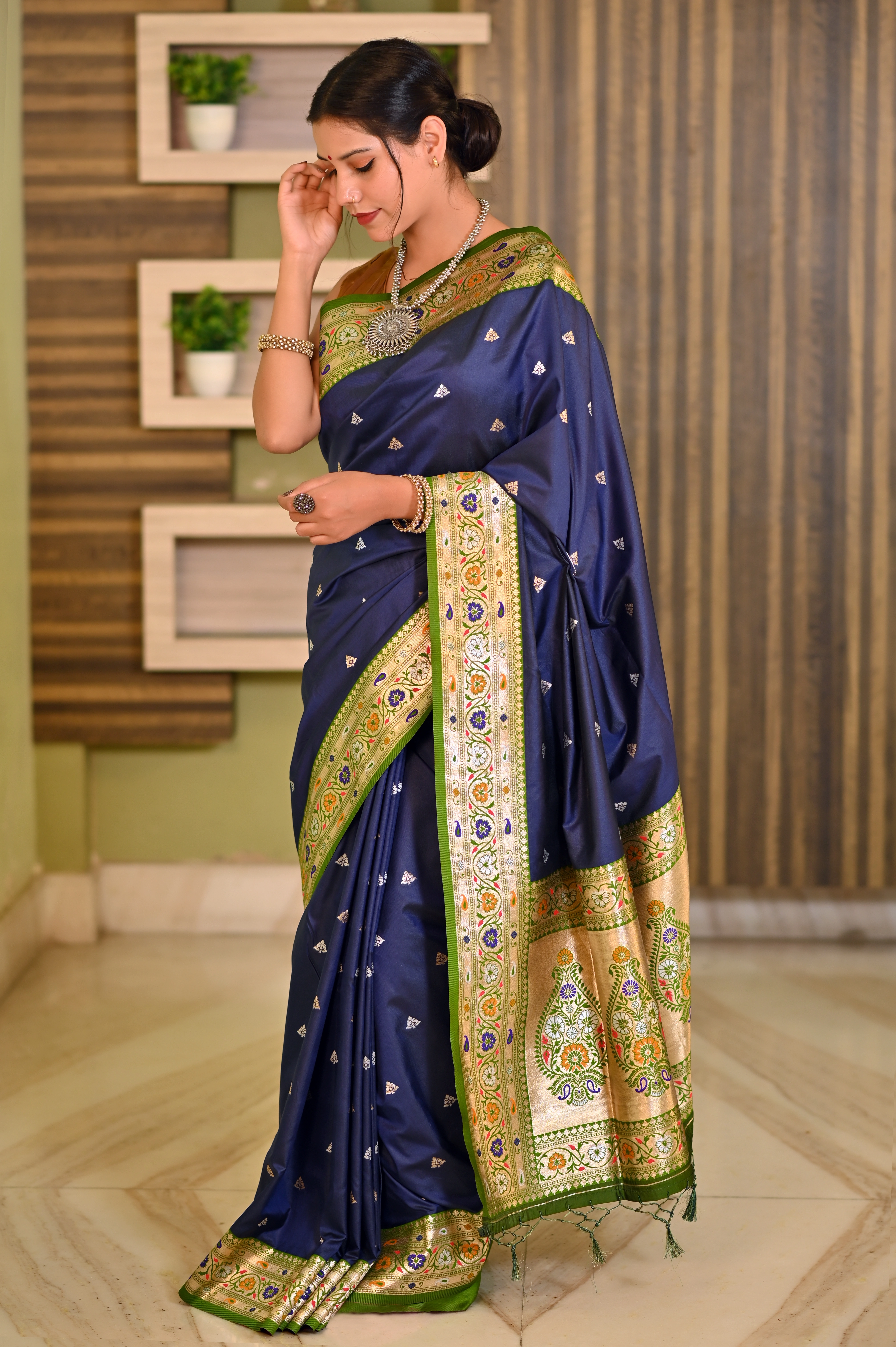 Blue Katan Silk Banarasi Handloom saree-Blue-1