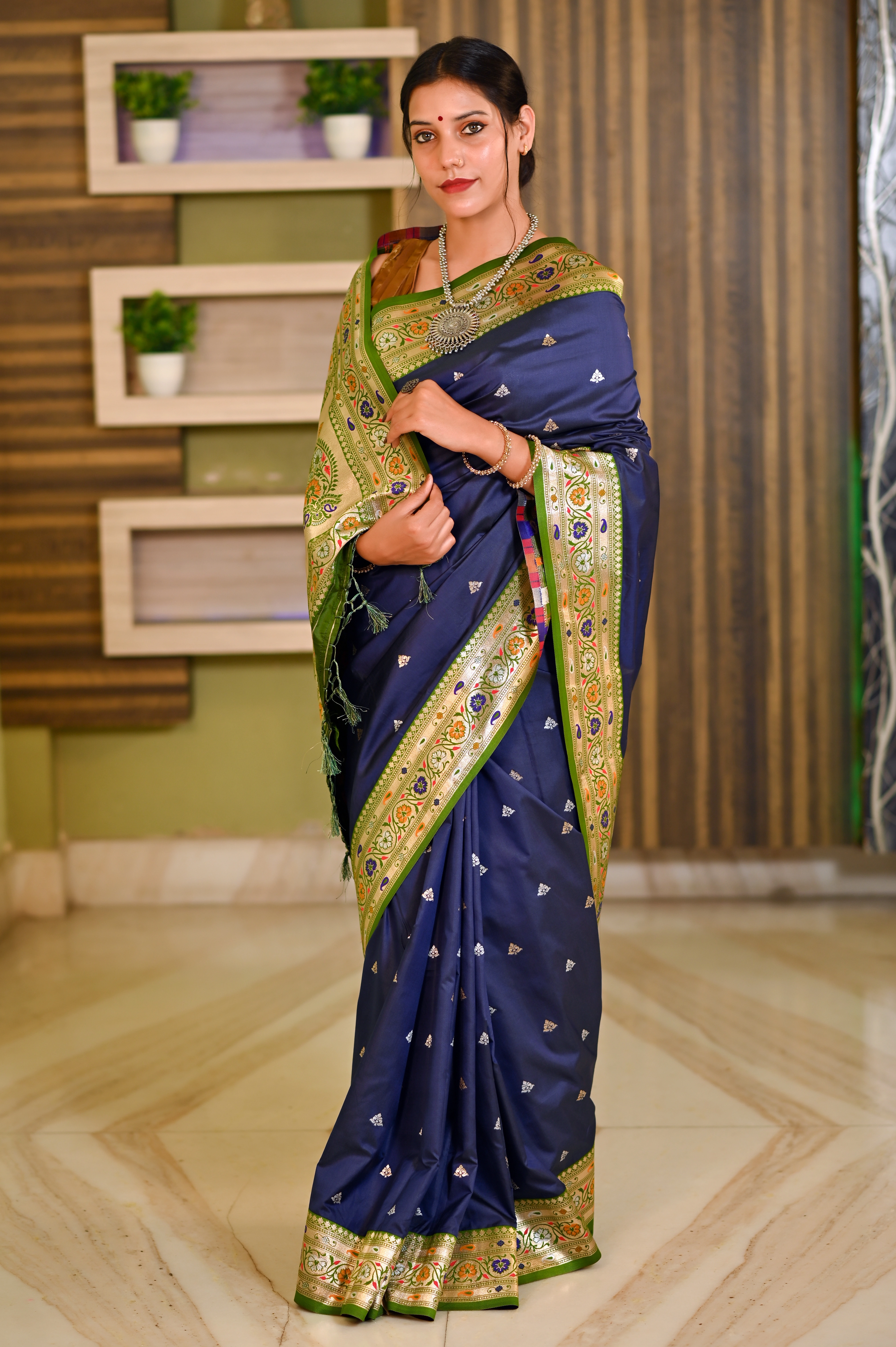 Blue Katan Silk Banarasi Handloom saree-Blue-2