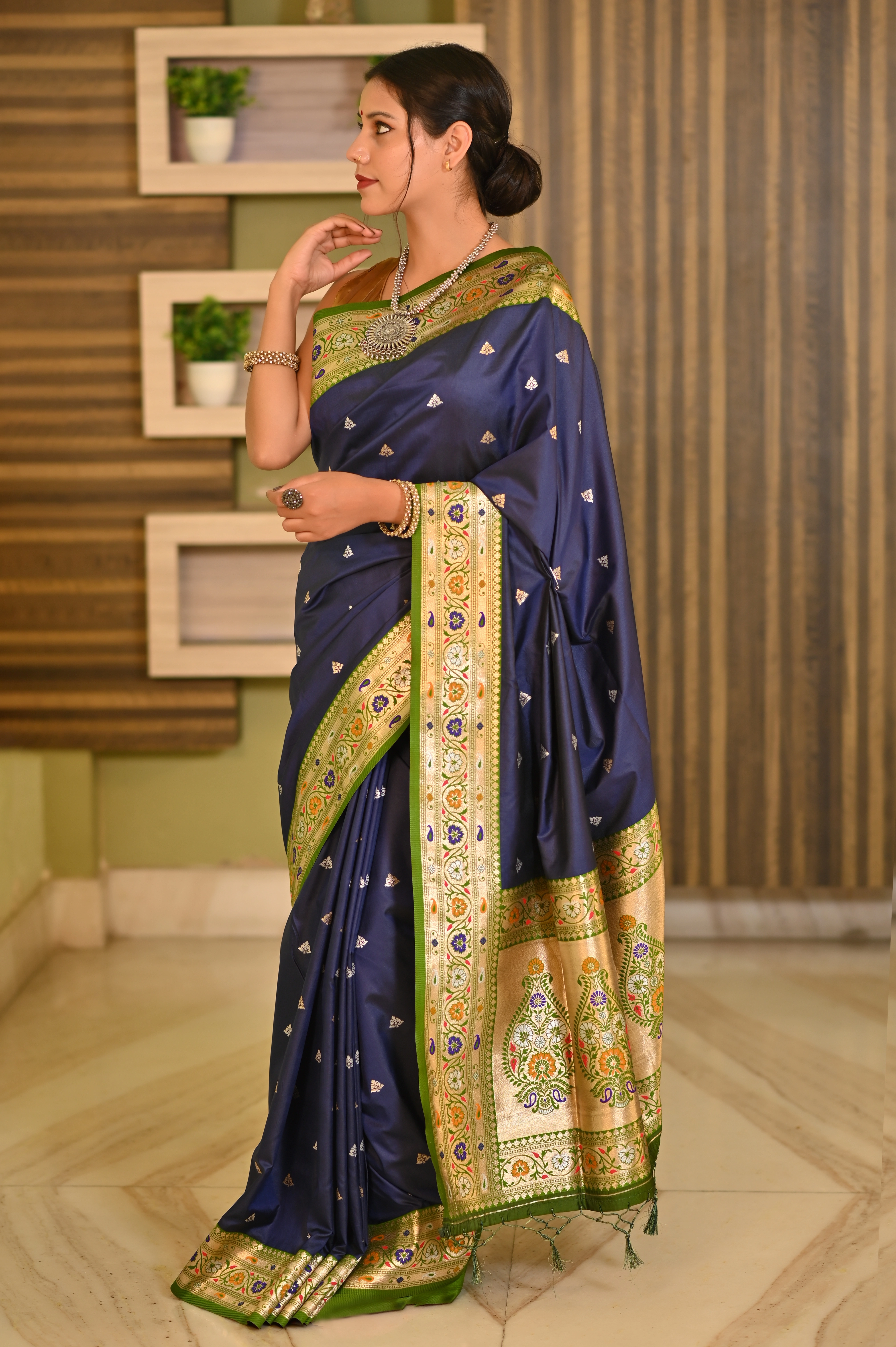 Blue Katan Silk Banarasi Handloom saree-Blue-3