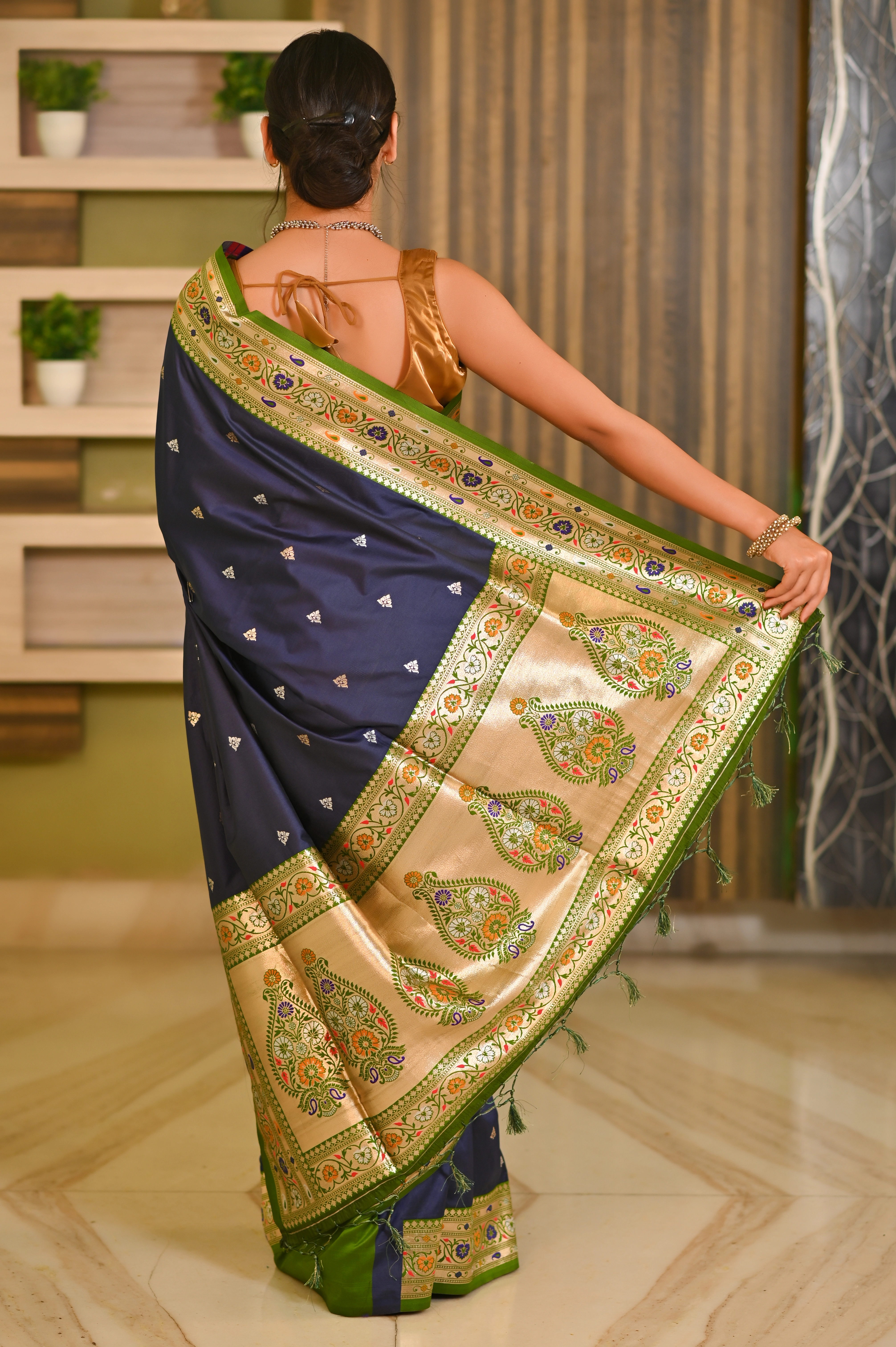 Blue Katan Silk Banarasi Handloom saree-Blue-4