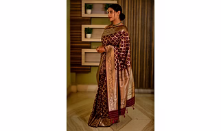 Dark Brawn Katan Silk Banarasi Saree